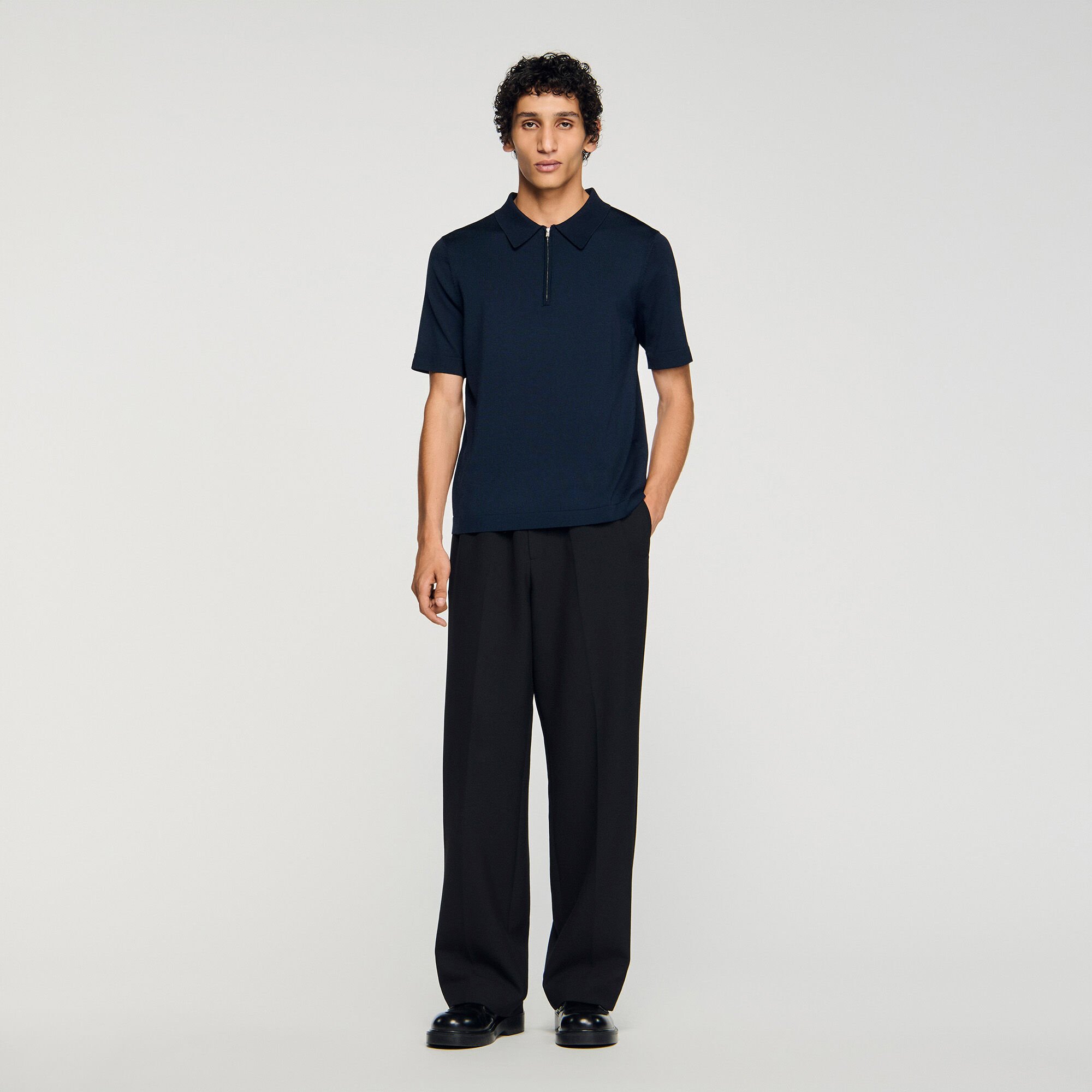 Knitted polo with zip collar