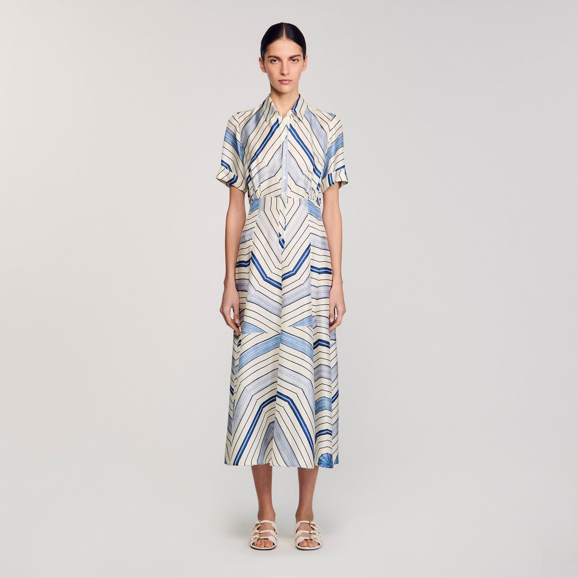Spiral-motif silk midi dress