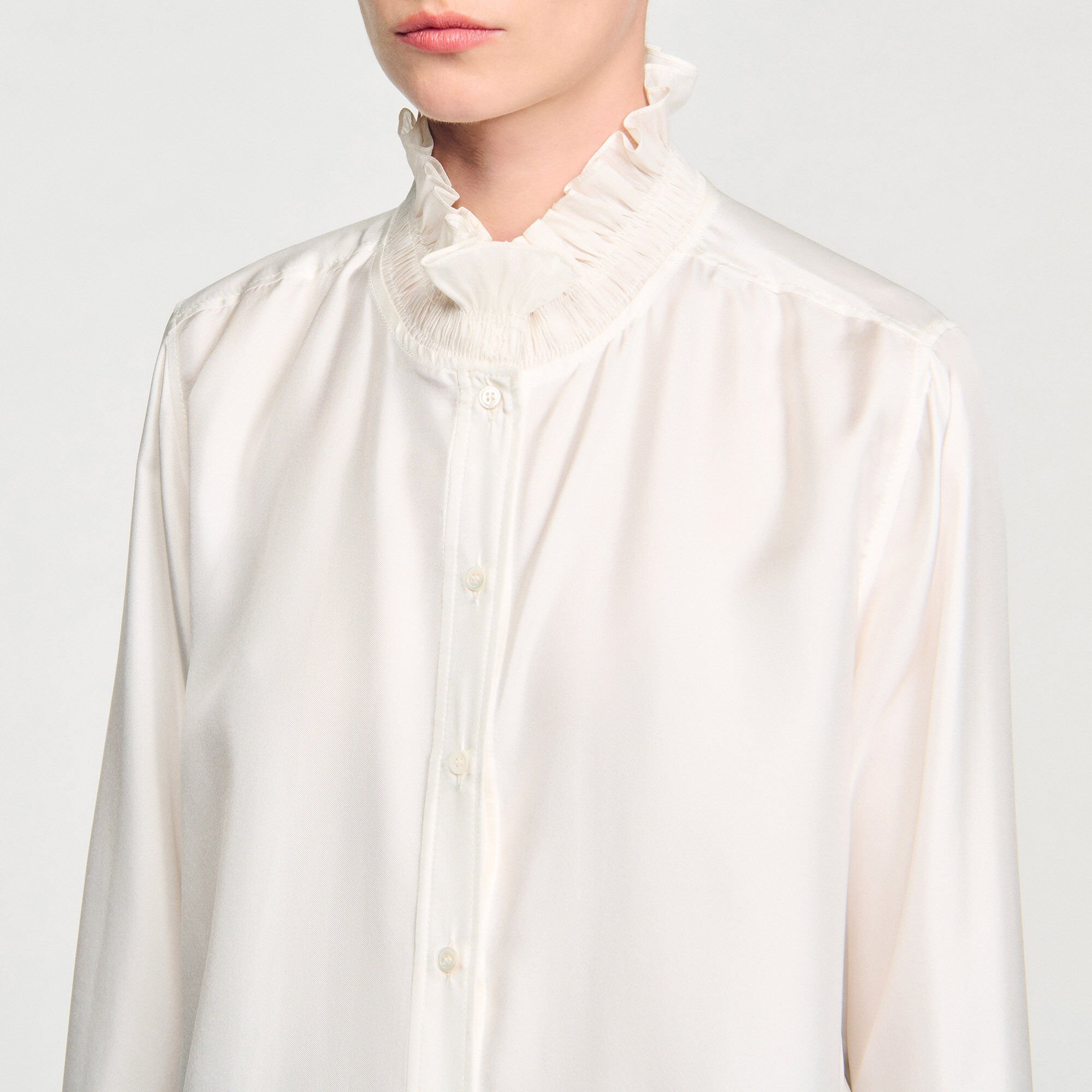 Silk shirt with gathered collar white / beige For Women