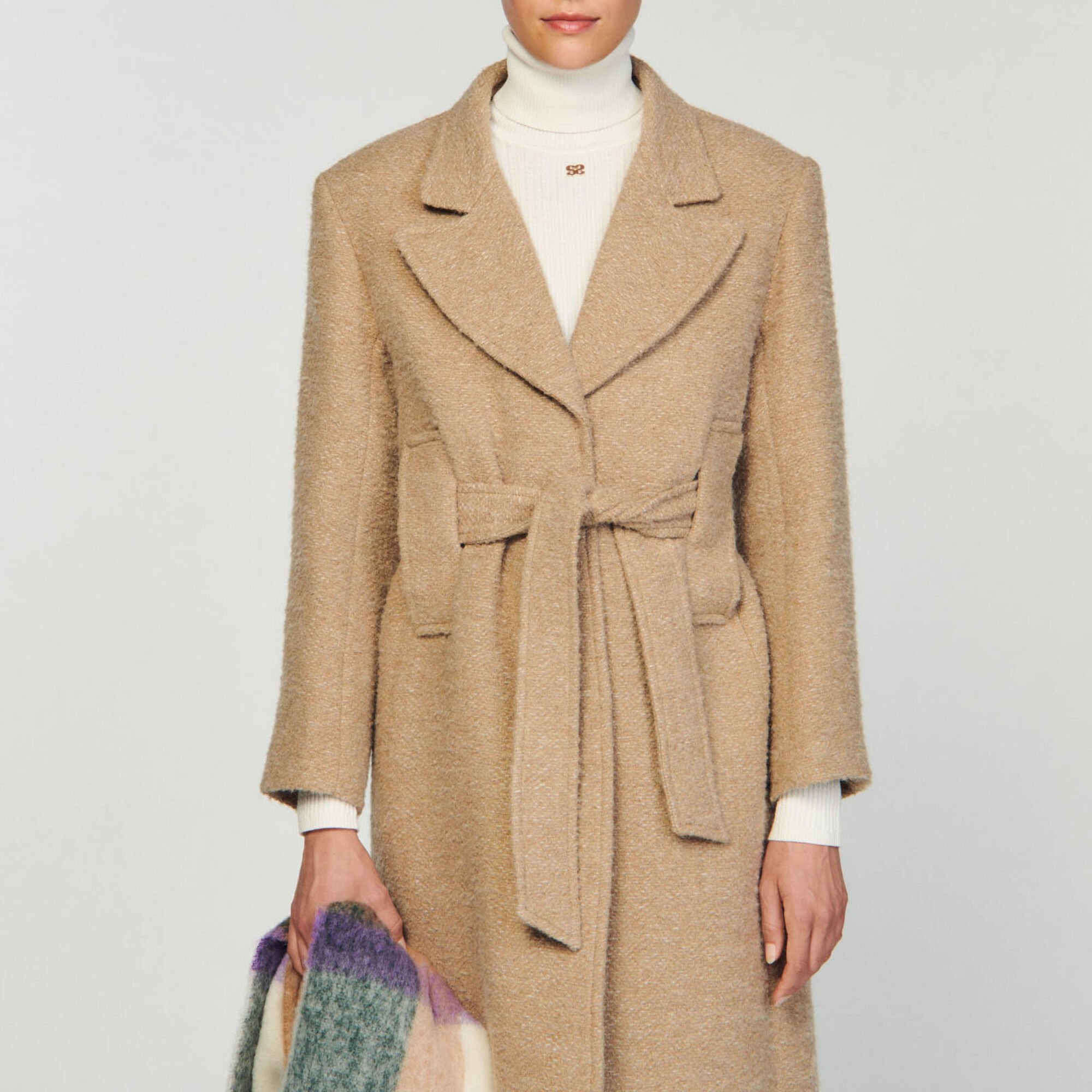 2024人気No.1の Long bouclé Paris Sandro | Women For beige / white coat ジャケット・アウター