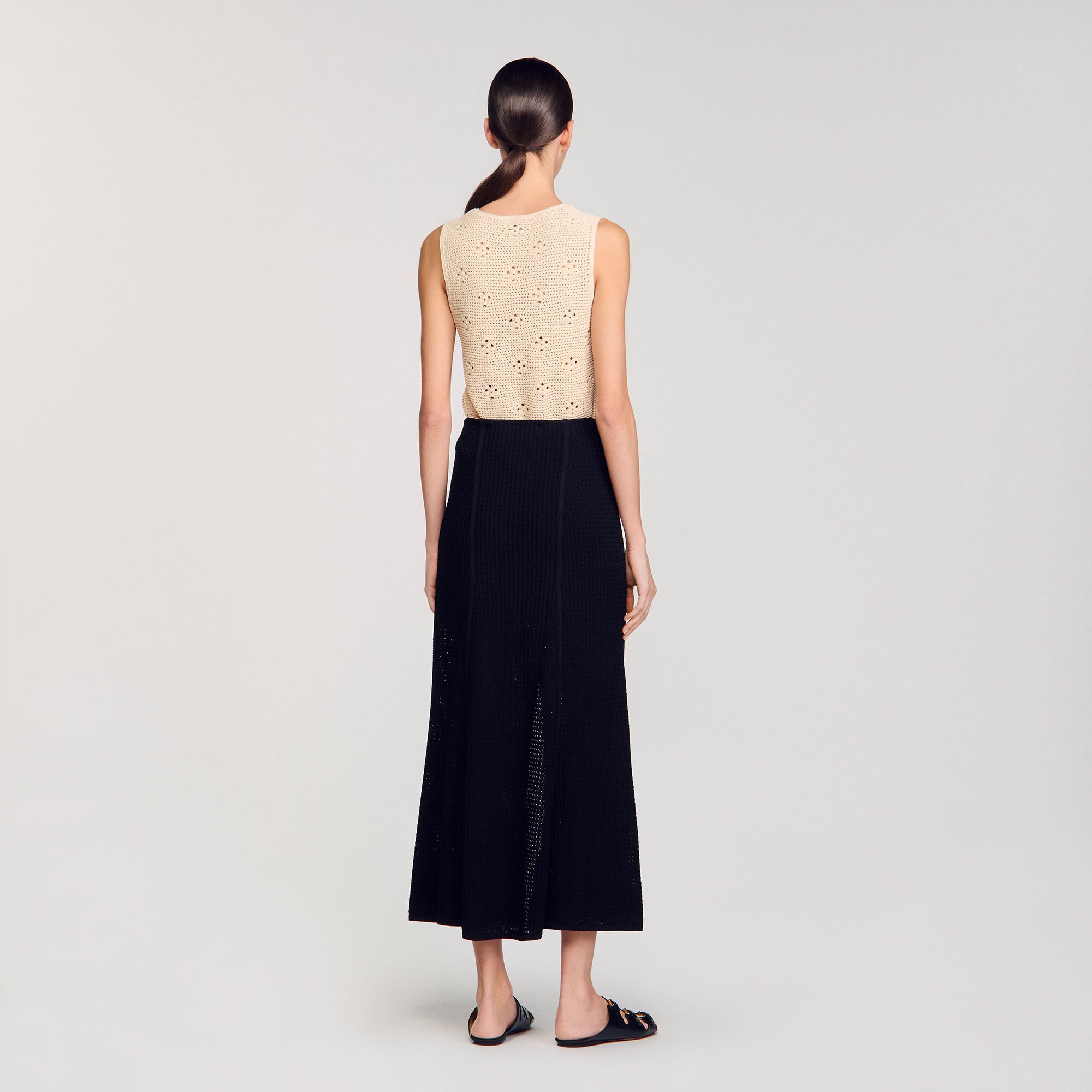Long decorative knit skirt black / gray For Women | Sandro Paris