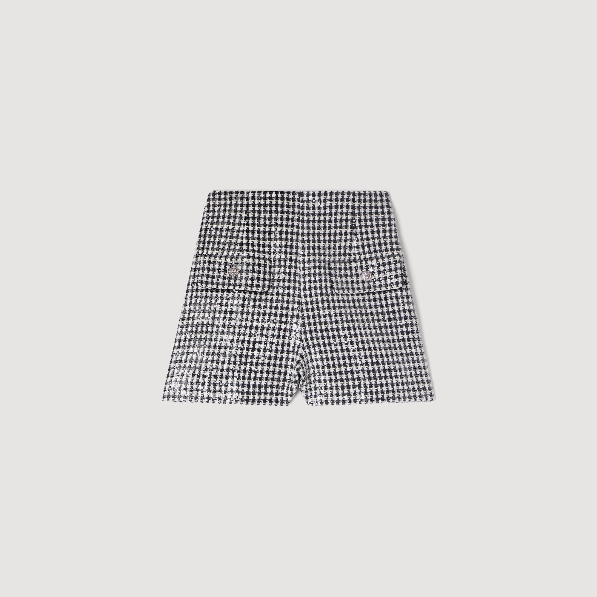 Sequin houndstooth tweed shorts