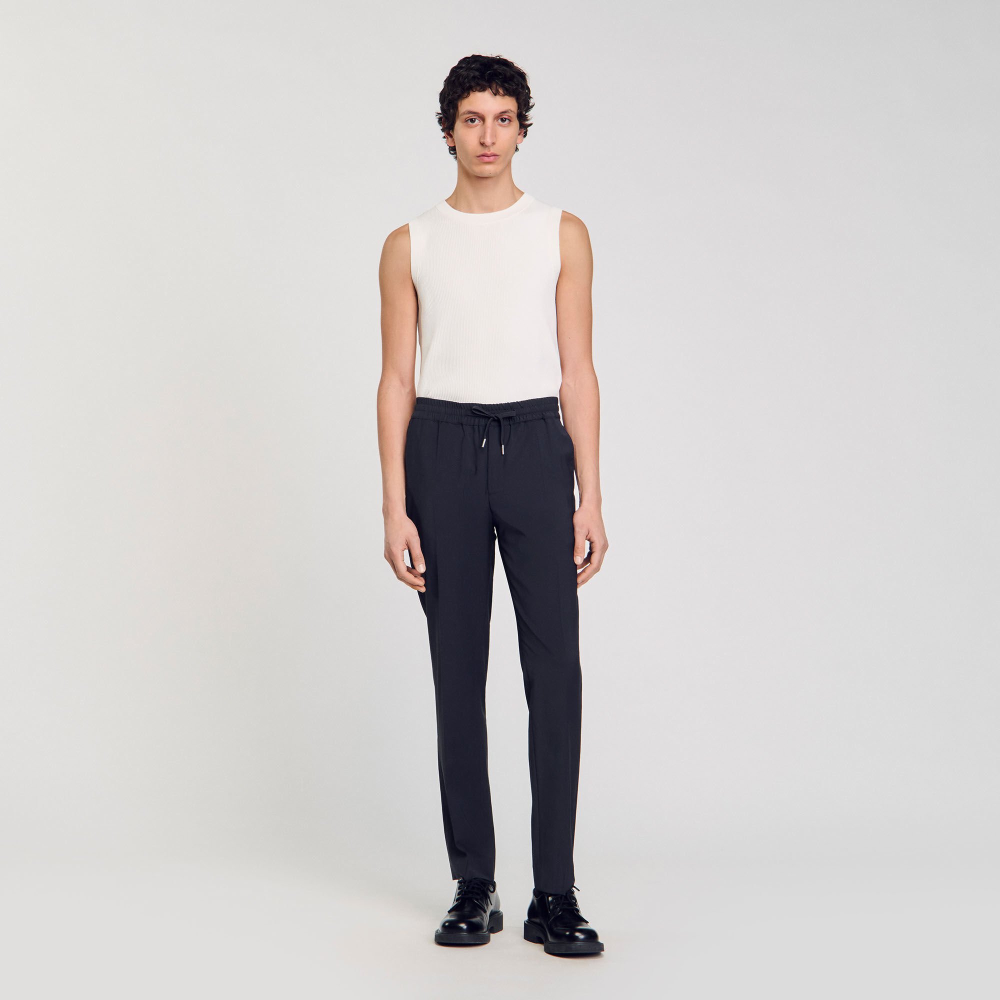 Elasticated straight-leg trousers