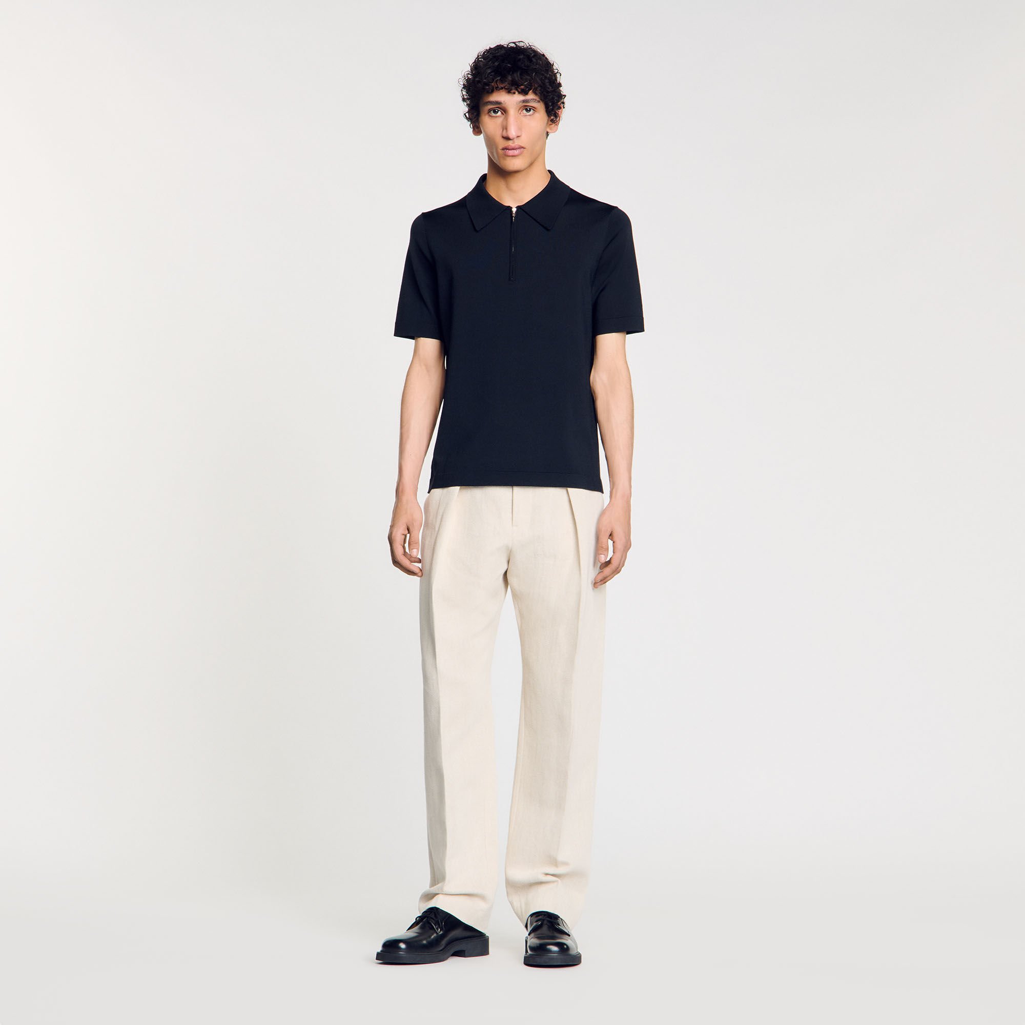 Knitted polo shirt with zip collar