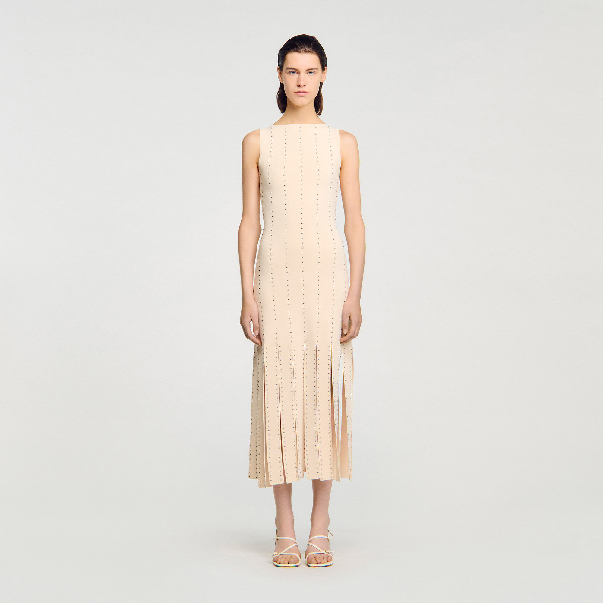 Fringed knit maxi dress