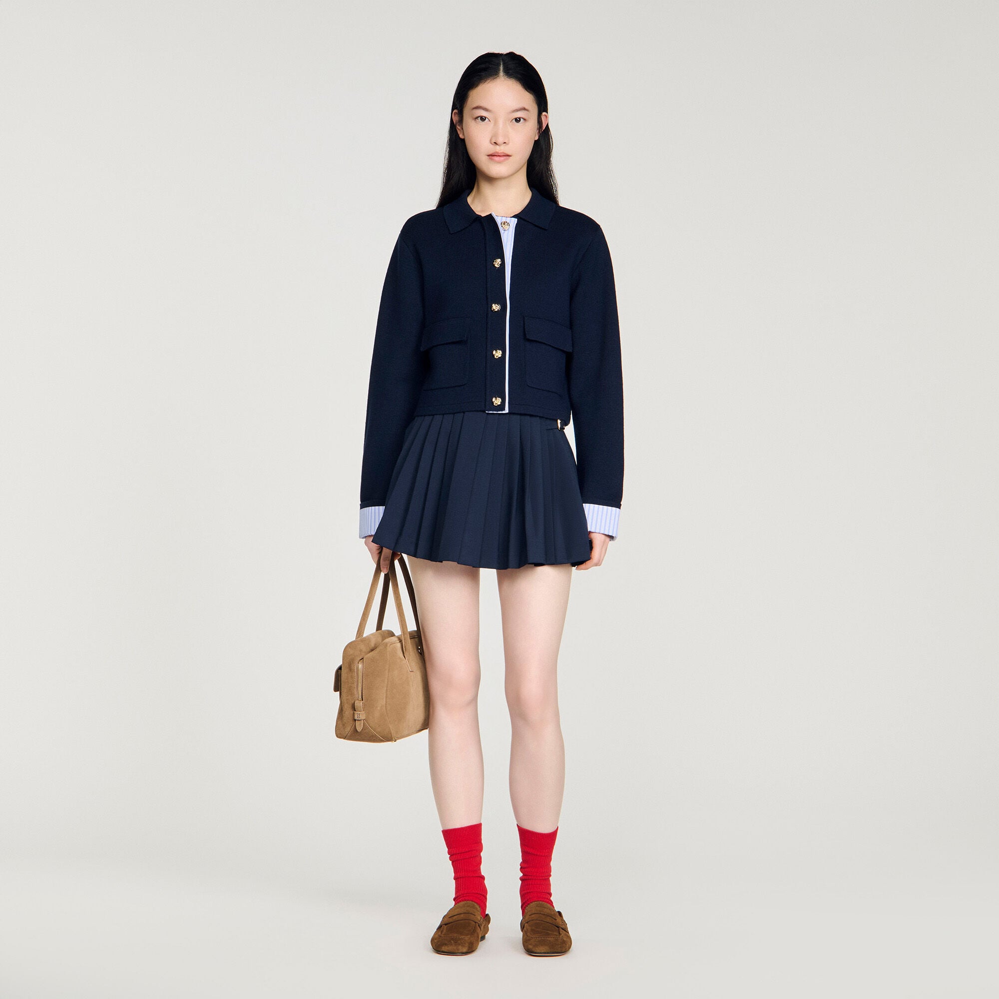 Wool polo cardigan in Ecru for Women | Sandro Paris