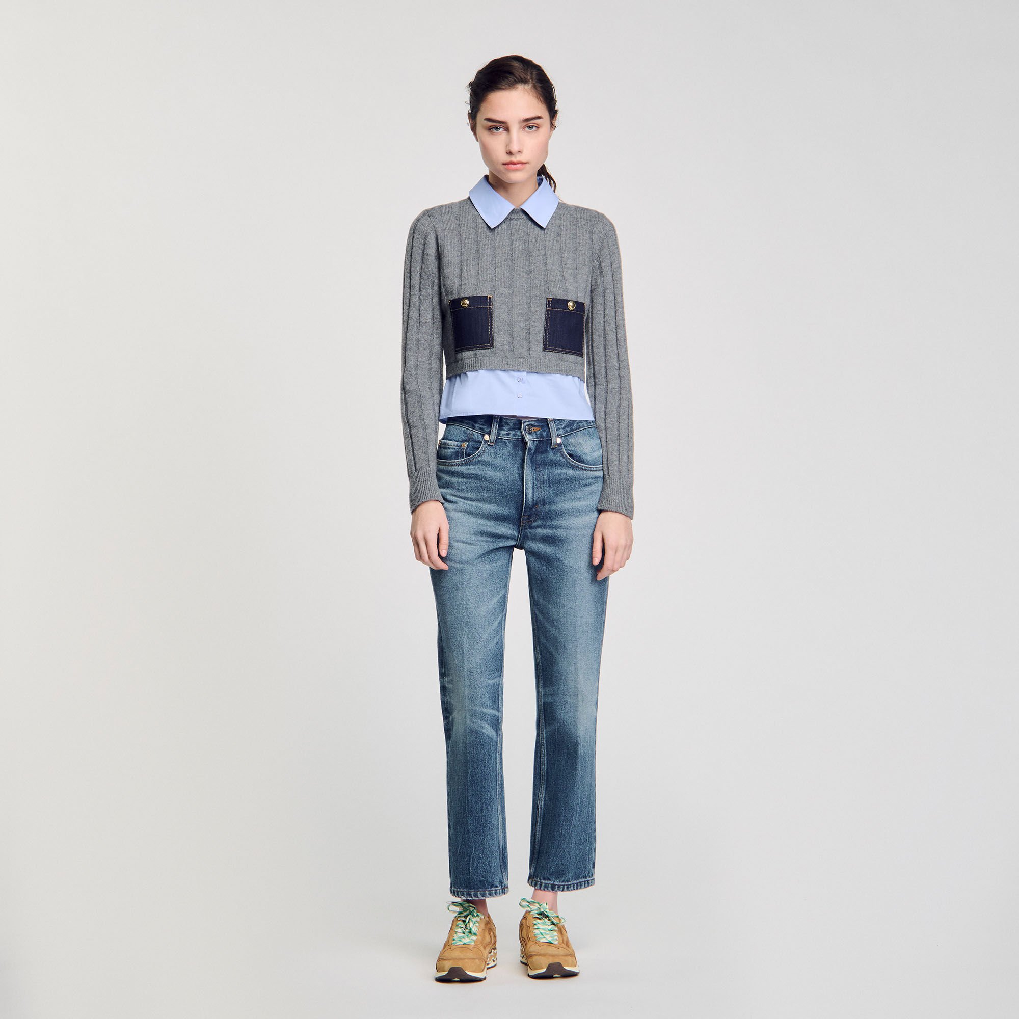 Cropped wool and cashmere sweater
