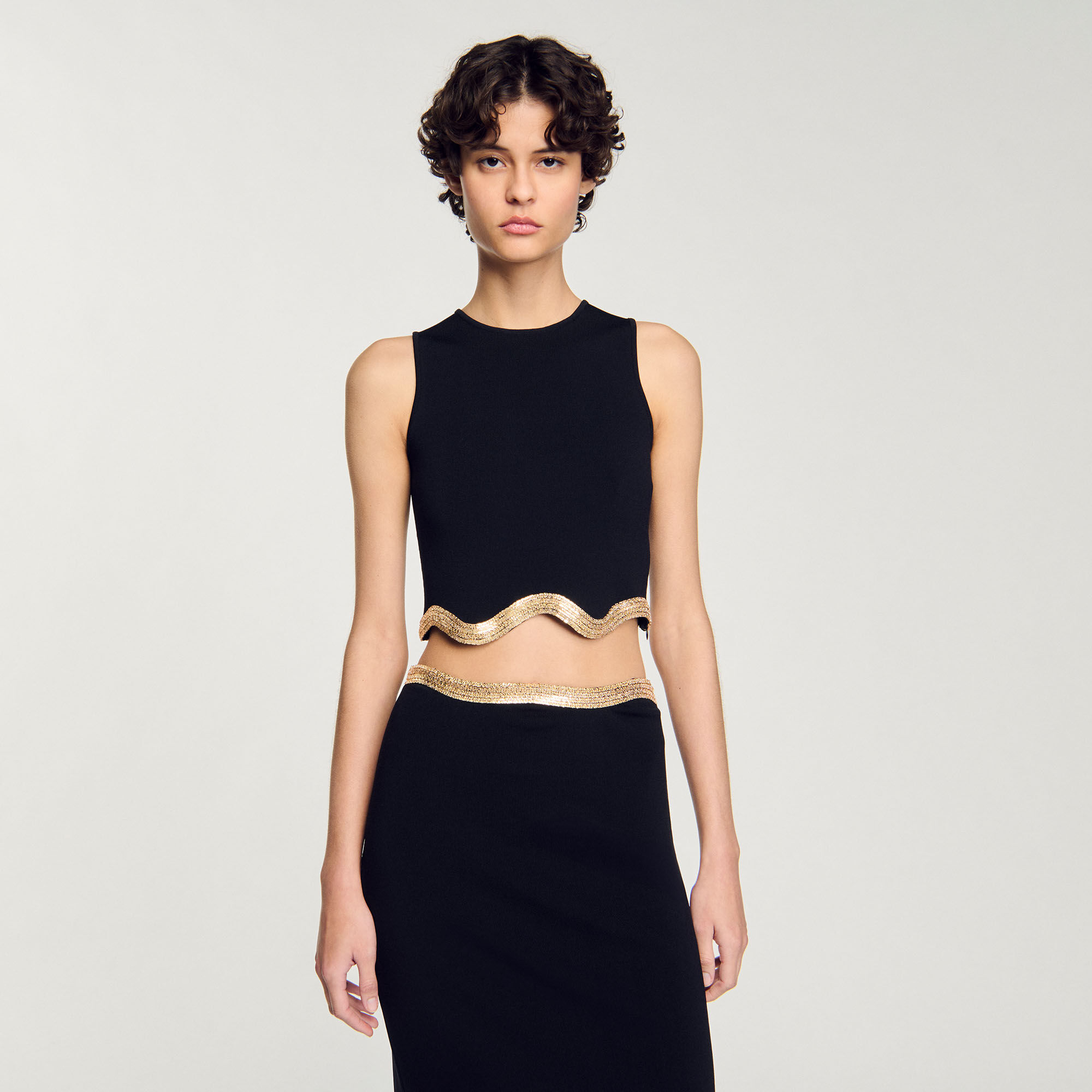 Cropped top with chain detail black / gray For Women