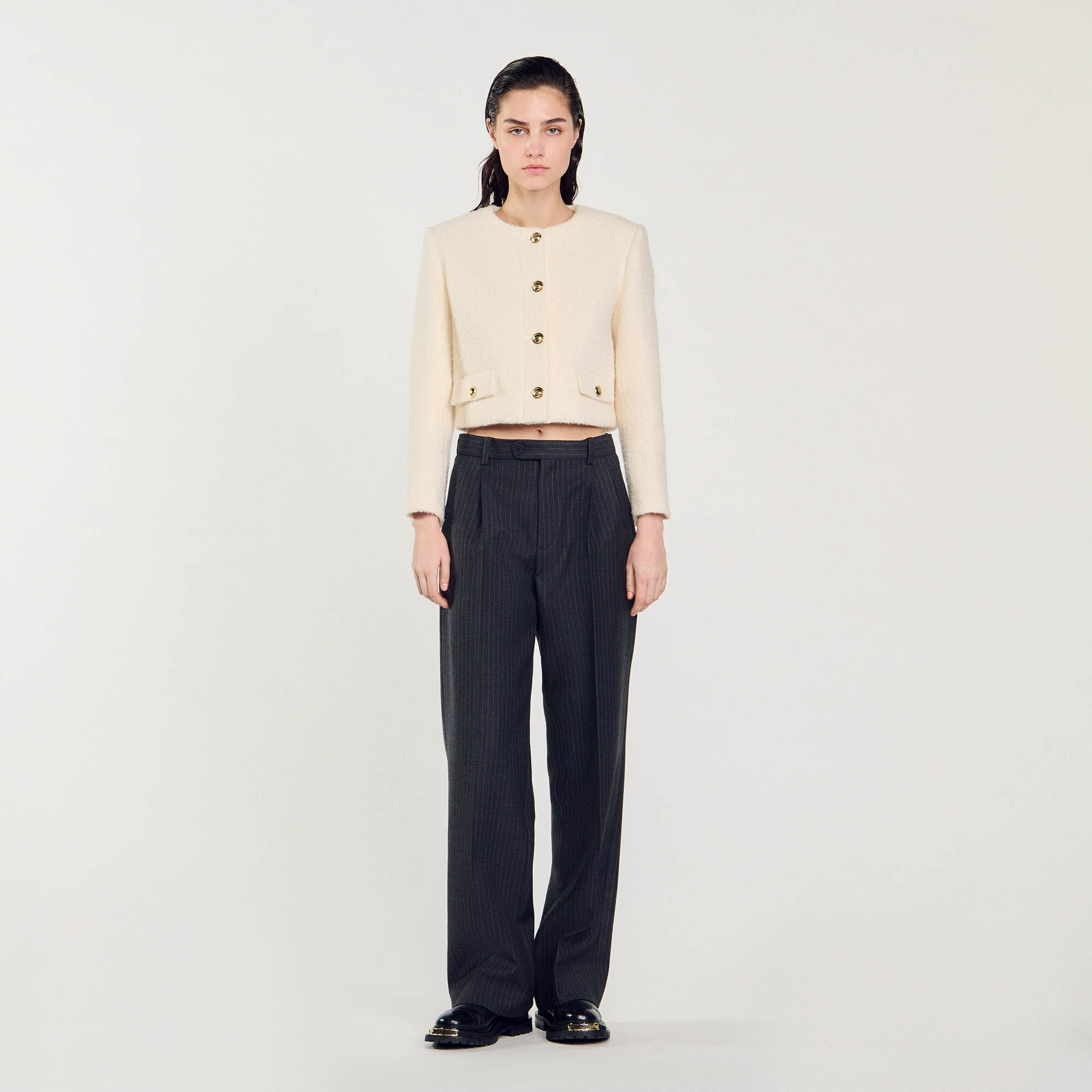Cropped bouclé wool jacket