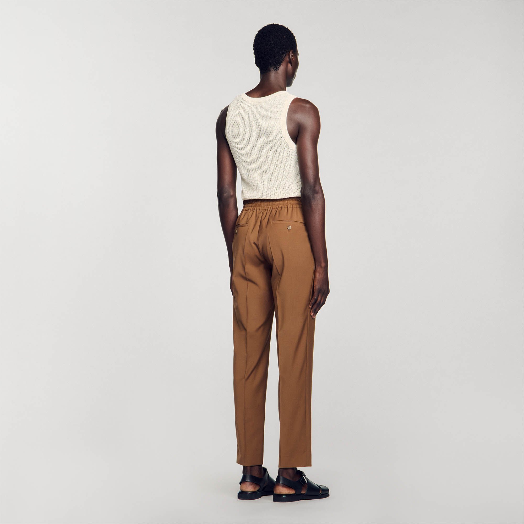 Elasticated straight-leg trousers