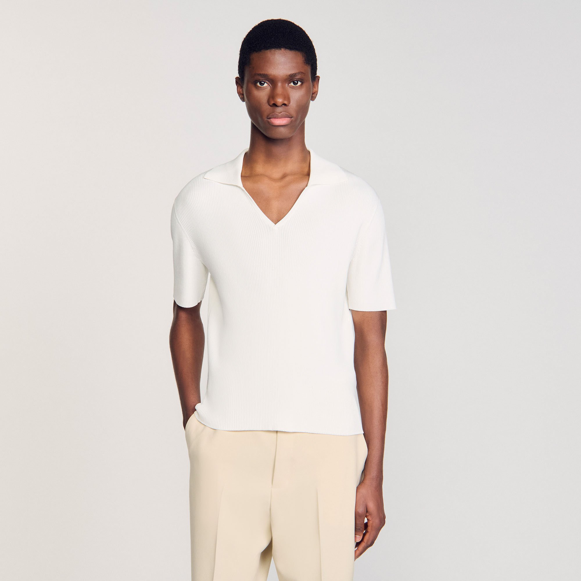 Rib knit polo shirt