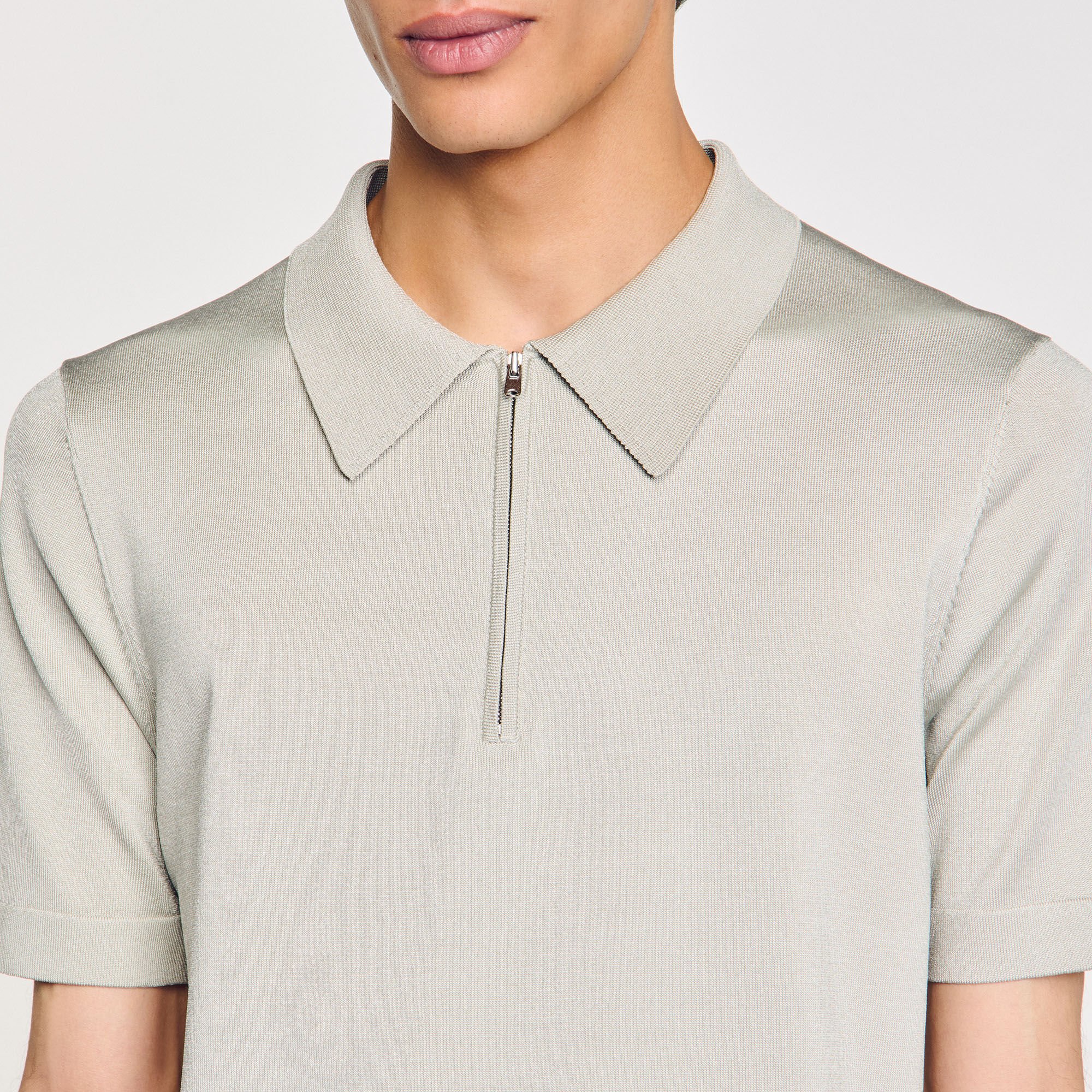 Knitted polo shirt with zip collar