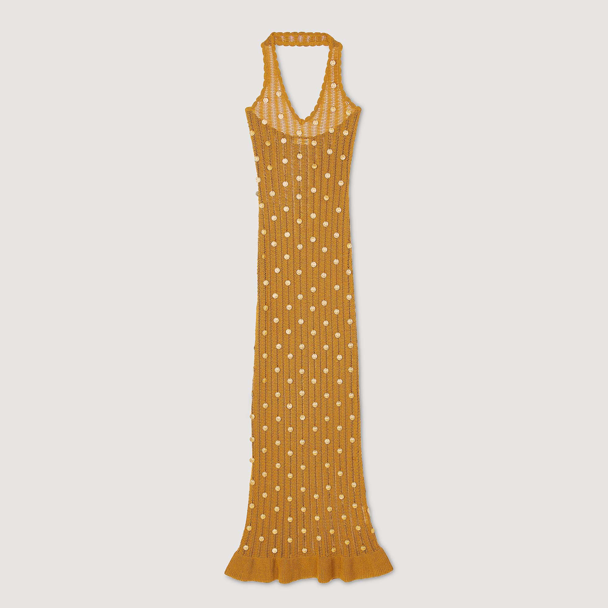 Maxi knit dress with fringes