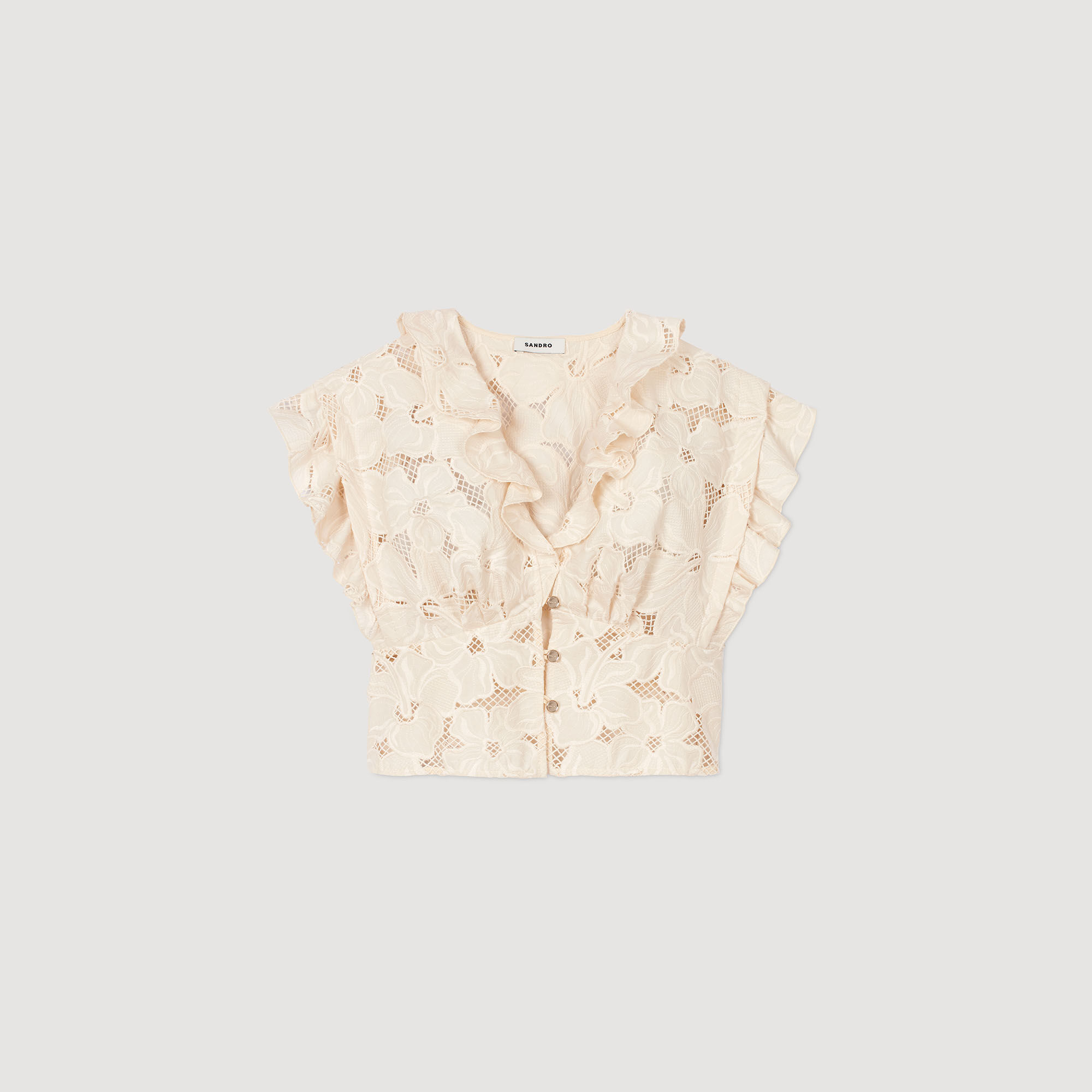 Embroidered crop top white / beige For Women | Sandro Paris