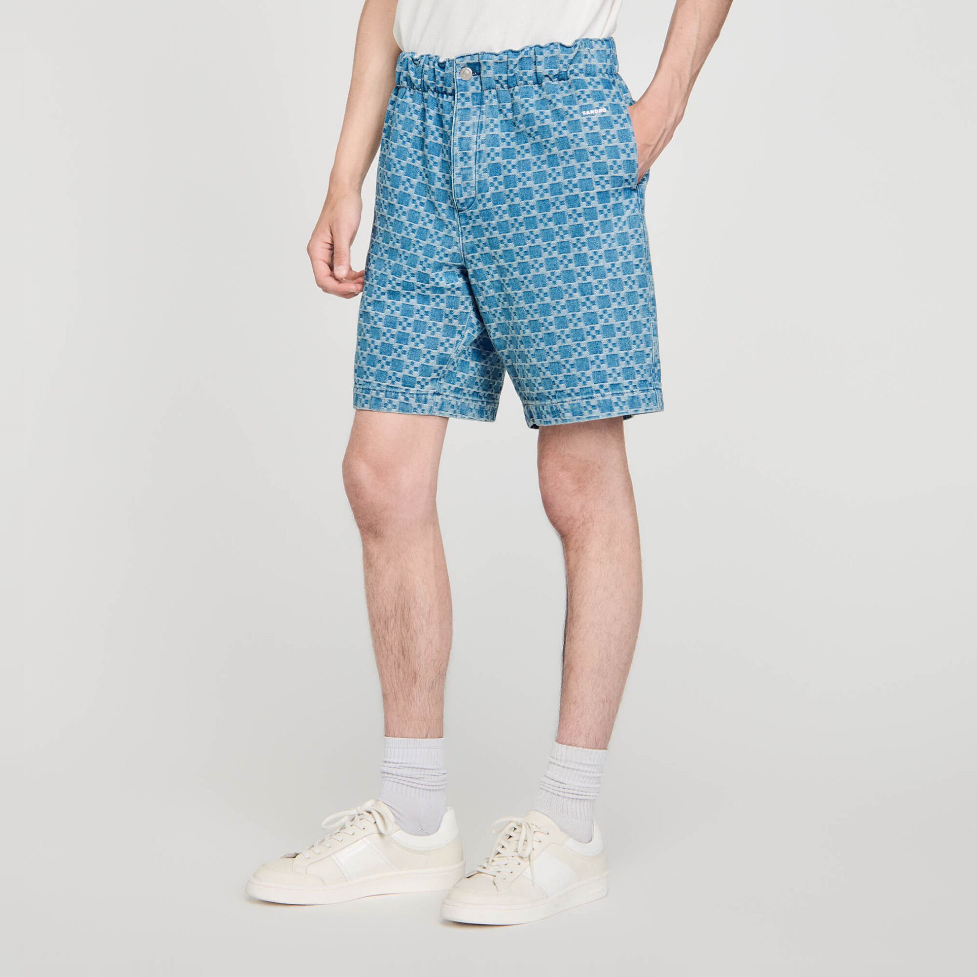 Square cross denim Bermuda shorts