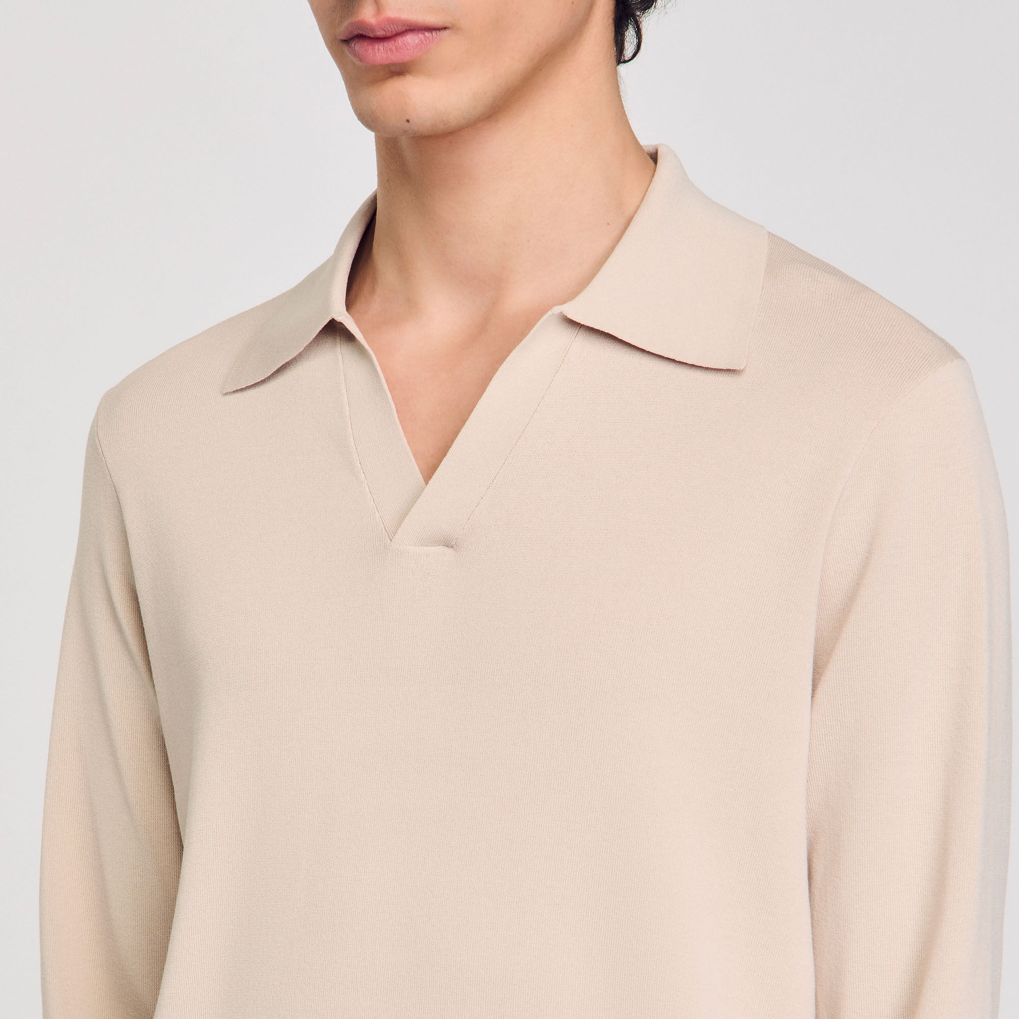 Knit polo shirt white / beige for Men | Sandro Paris