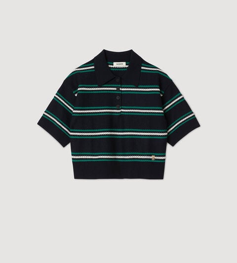 Polo-neck striped sweater