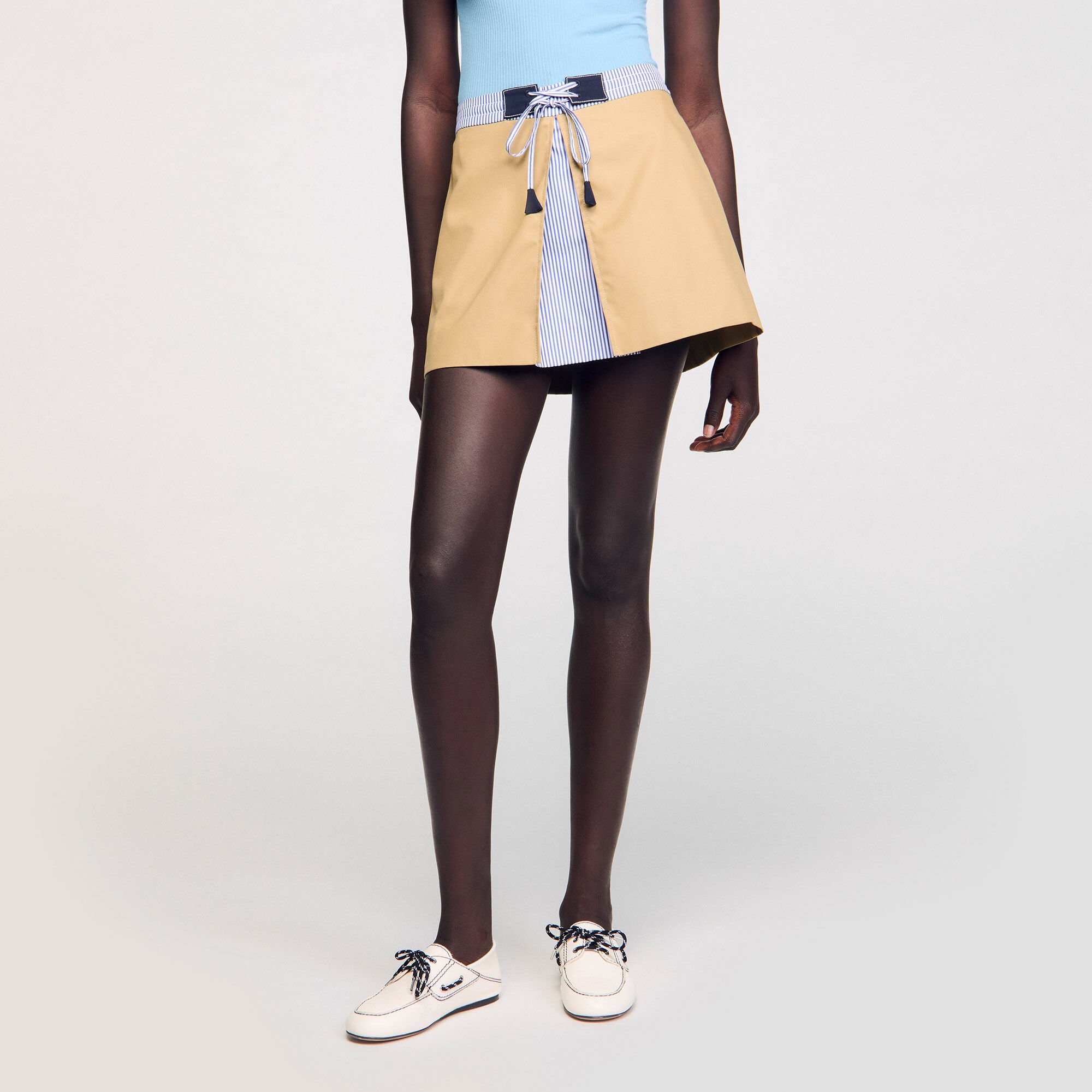 Short dual-material skirt white / beige For Women | Sandro Paris