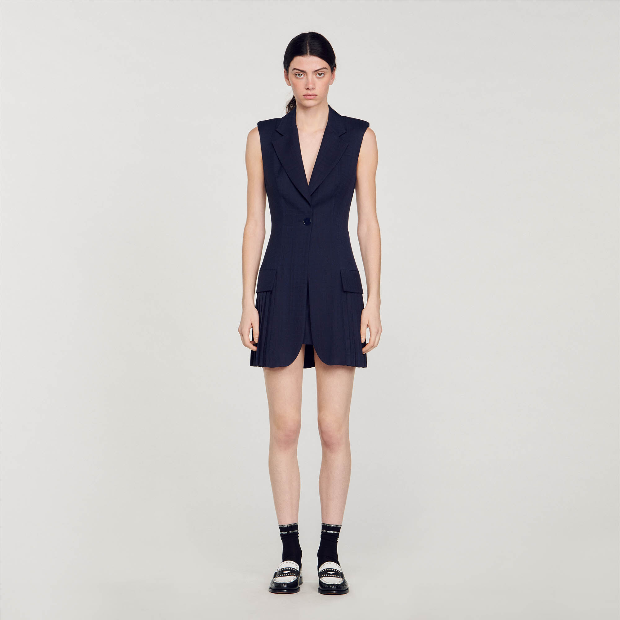 Mini pleated suit dress blue For Women | Sandro Paris