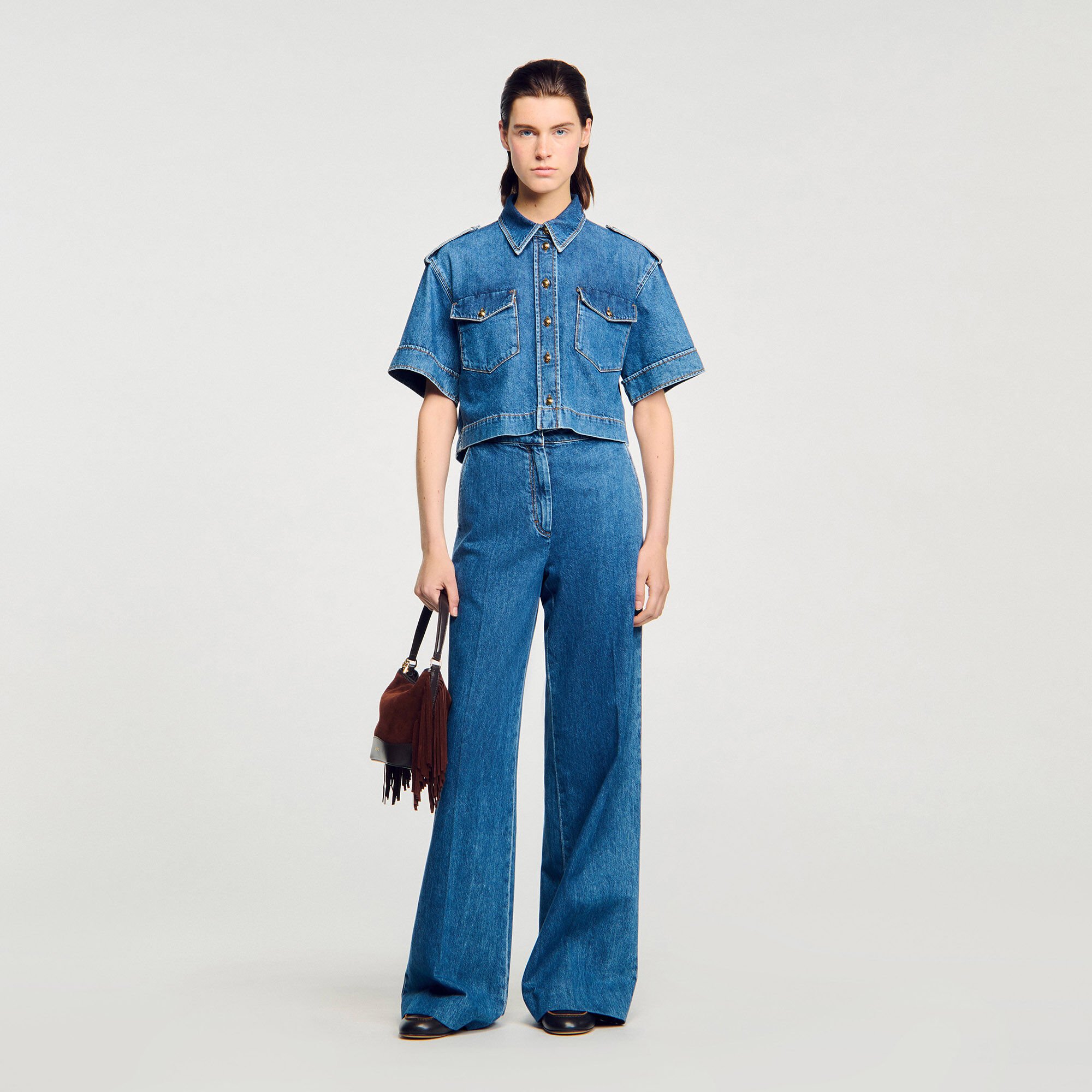 Cropped denim shirt