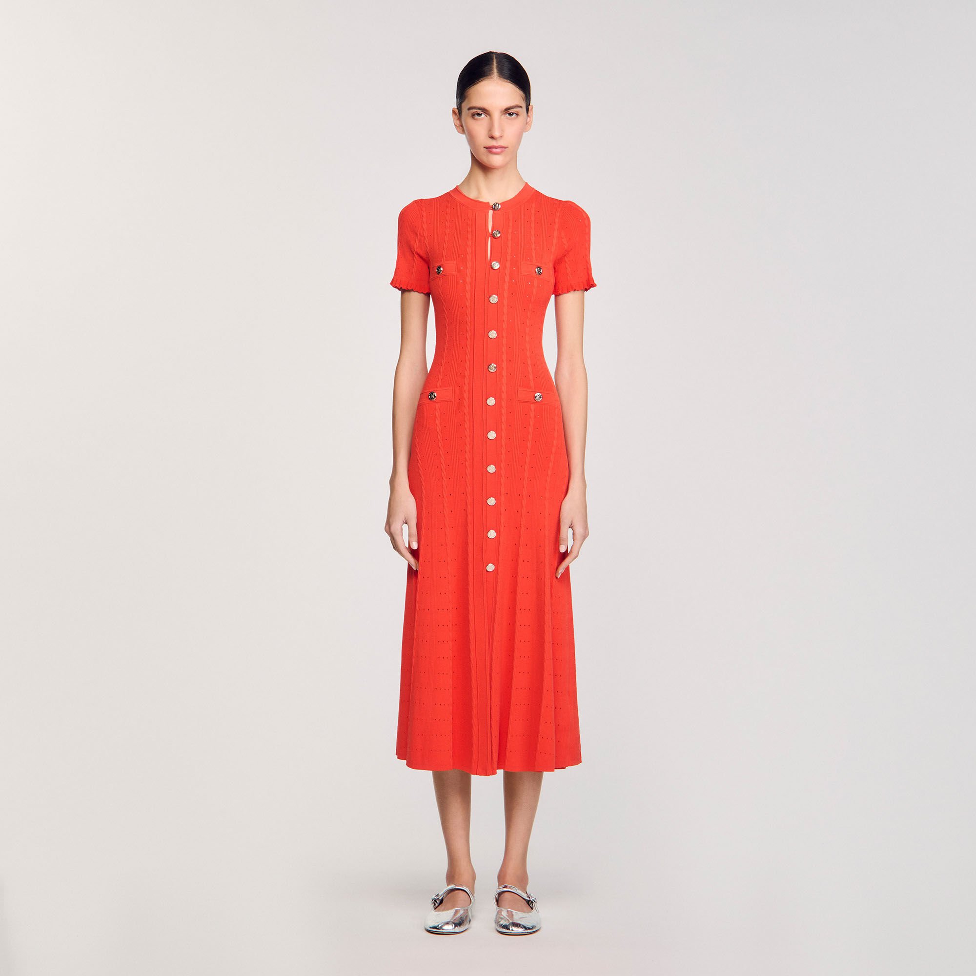 Knit maxi dress red For Women | Sandro Paris