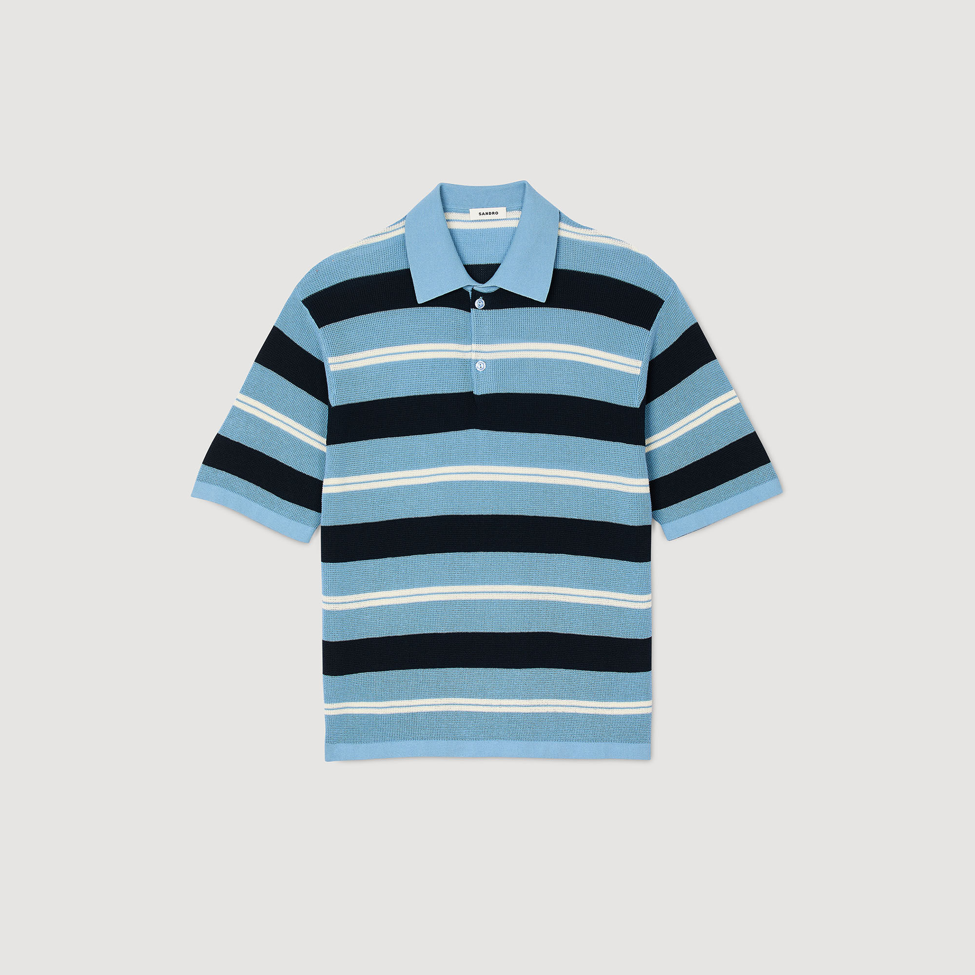 Striped knit polo shirt blue for Men | Sandro Paris