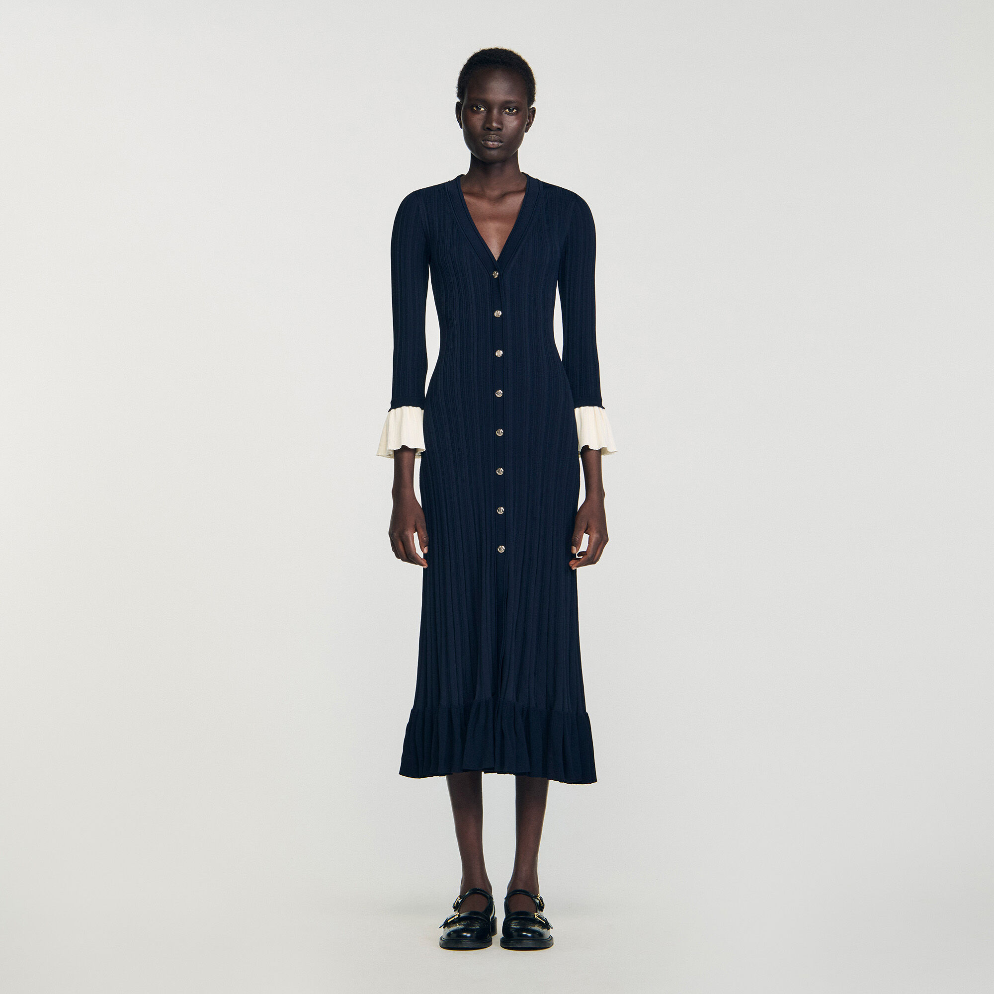 Two-tone knit midi dress blue For Women | Sandro Paris