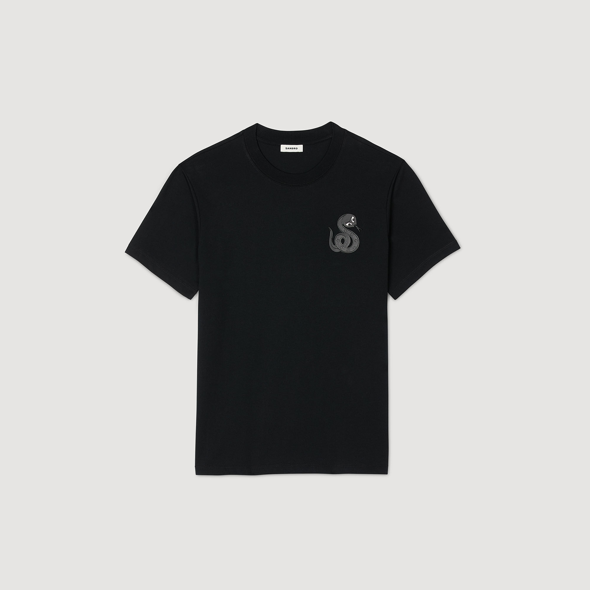 T-shirt with snake detail black / gray for Men | Sandro Paris