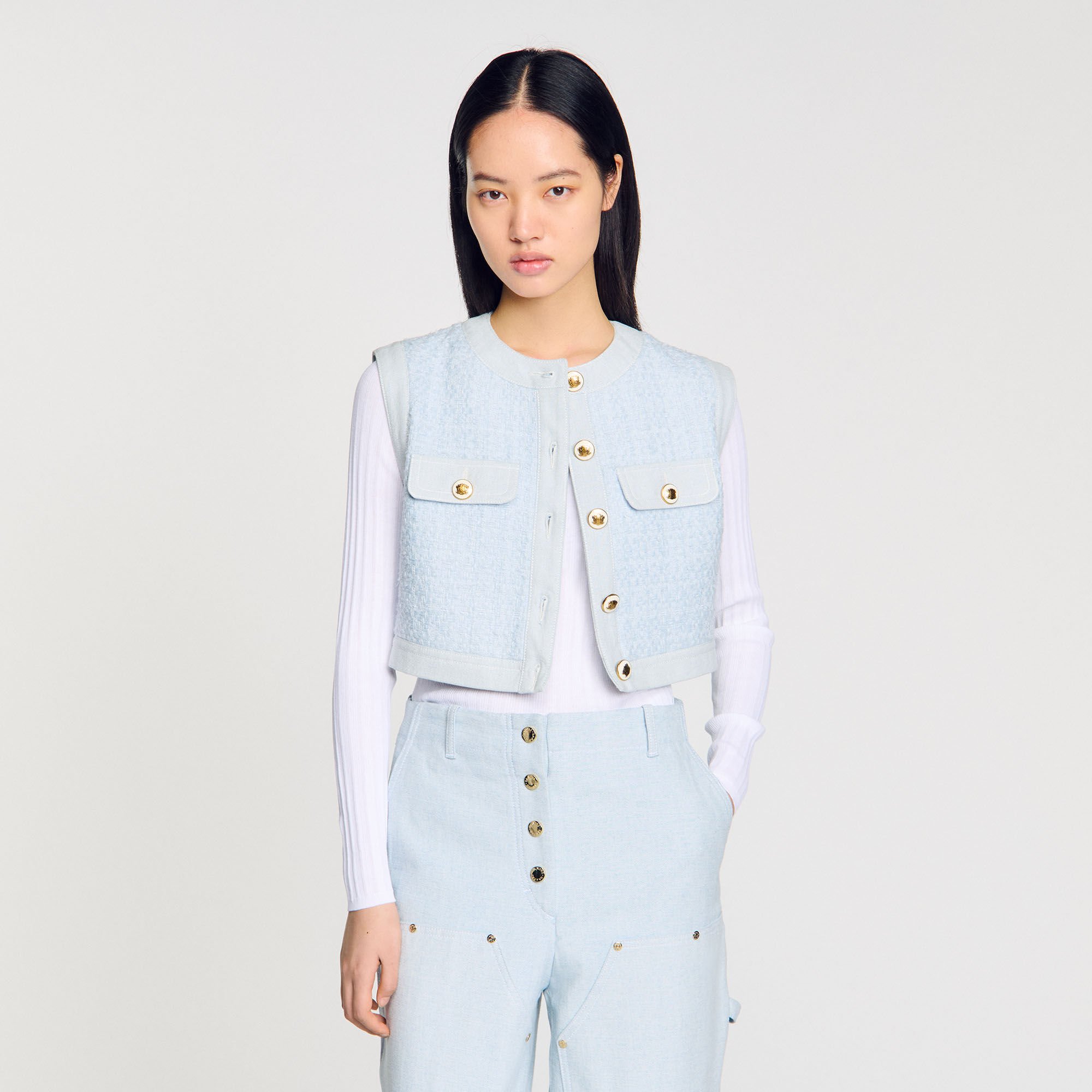 Ribbed sweater with Tunisian collar