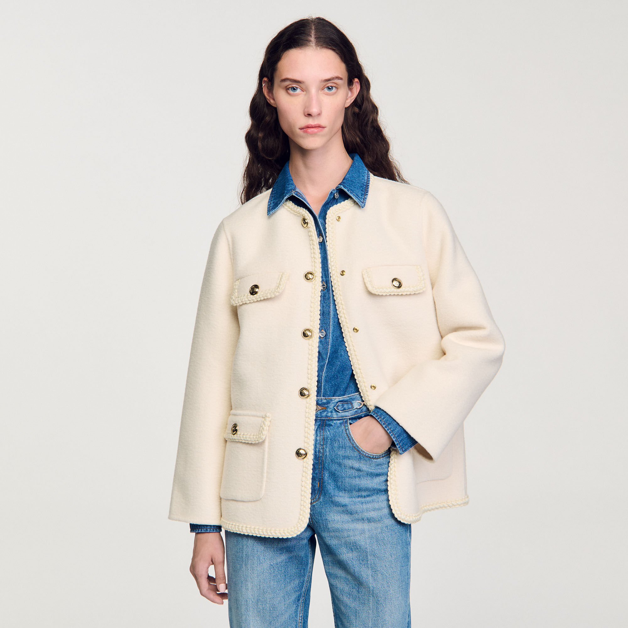 Coat with braided trim