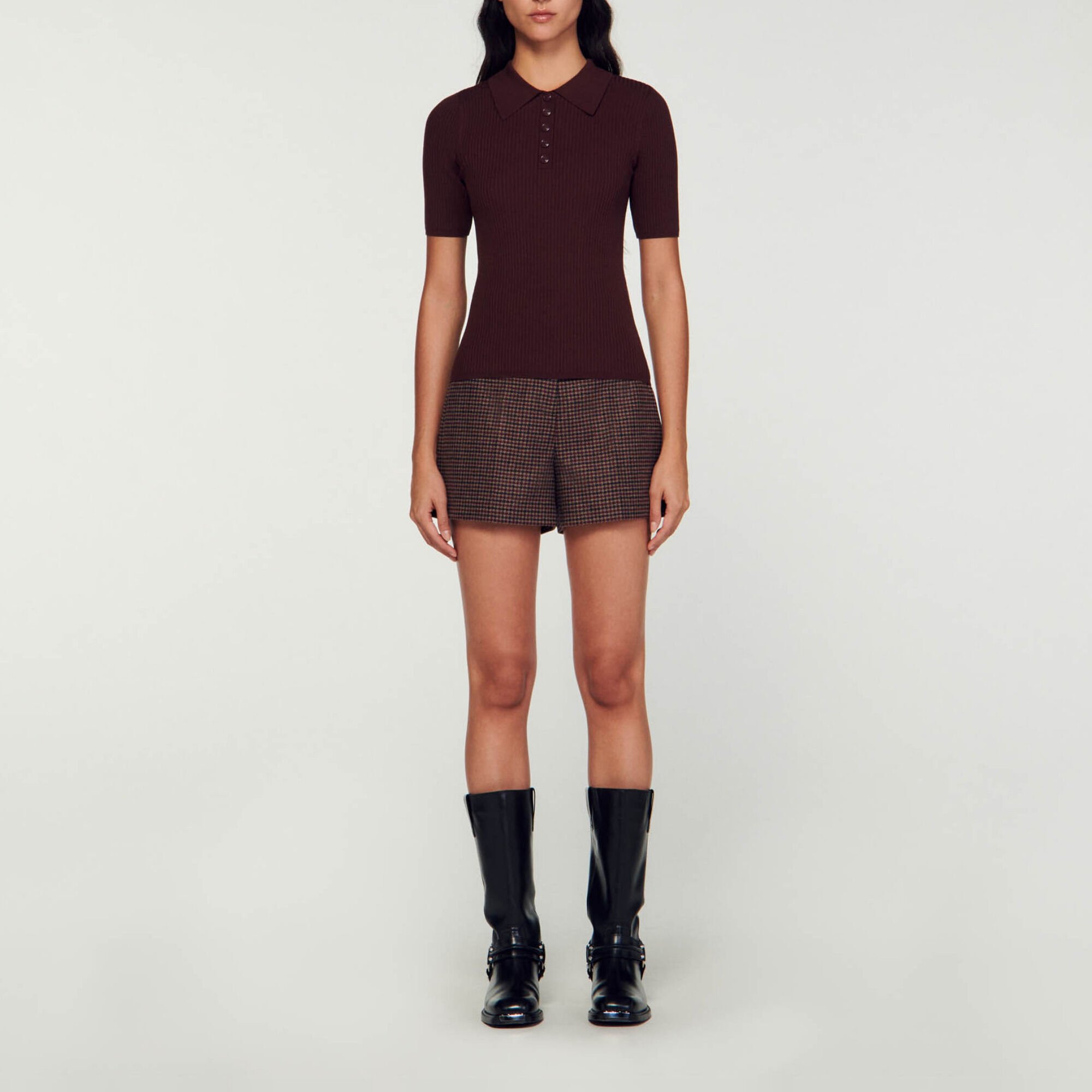 Short-sleeved polo neck sweater