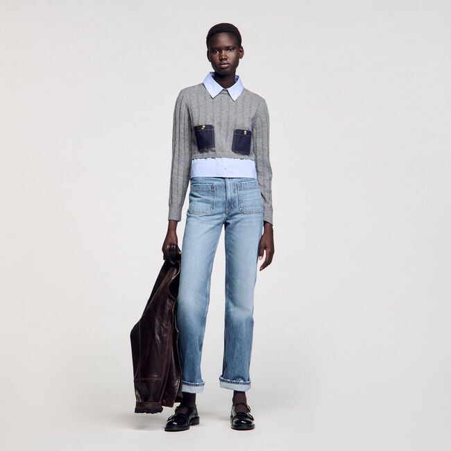 Cropped wool and cashmere sweater