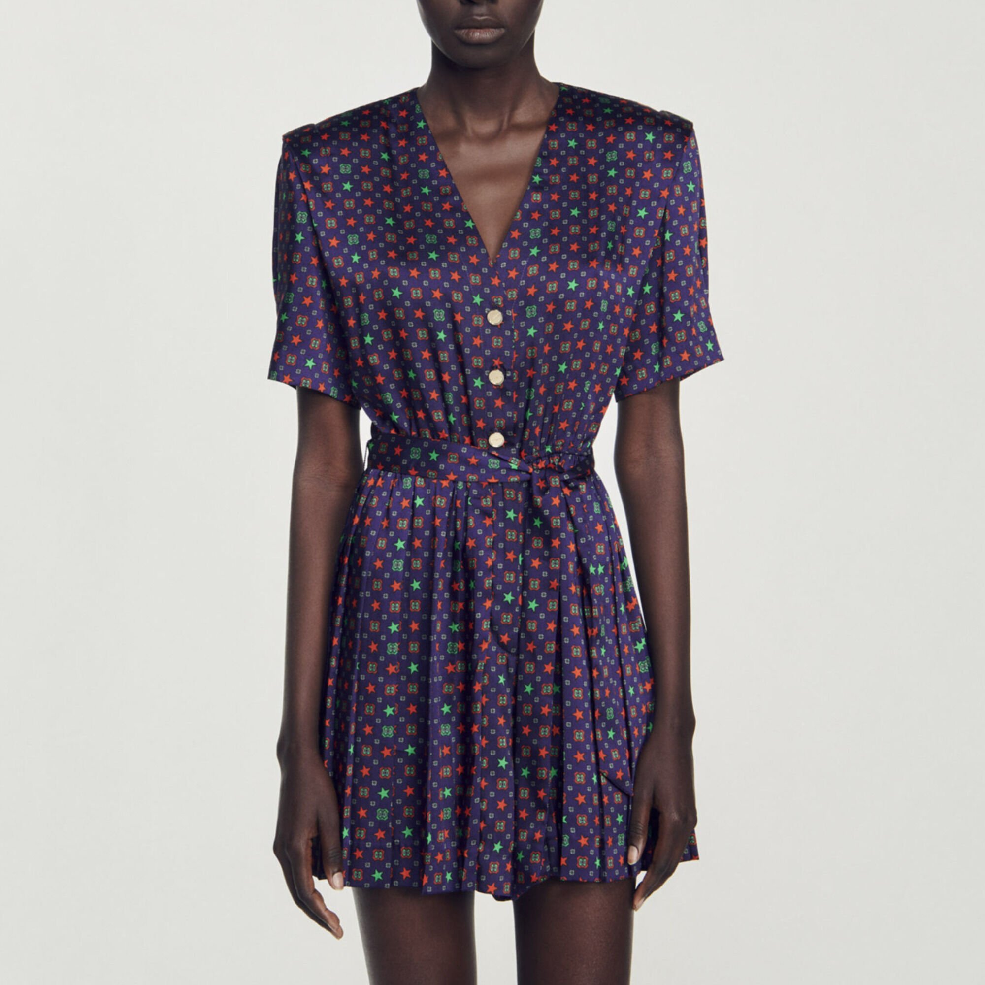 Printed satin romper