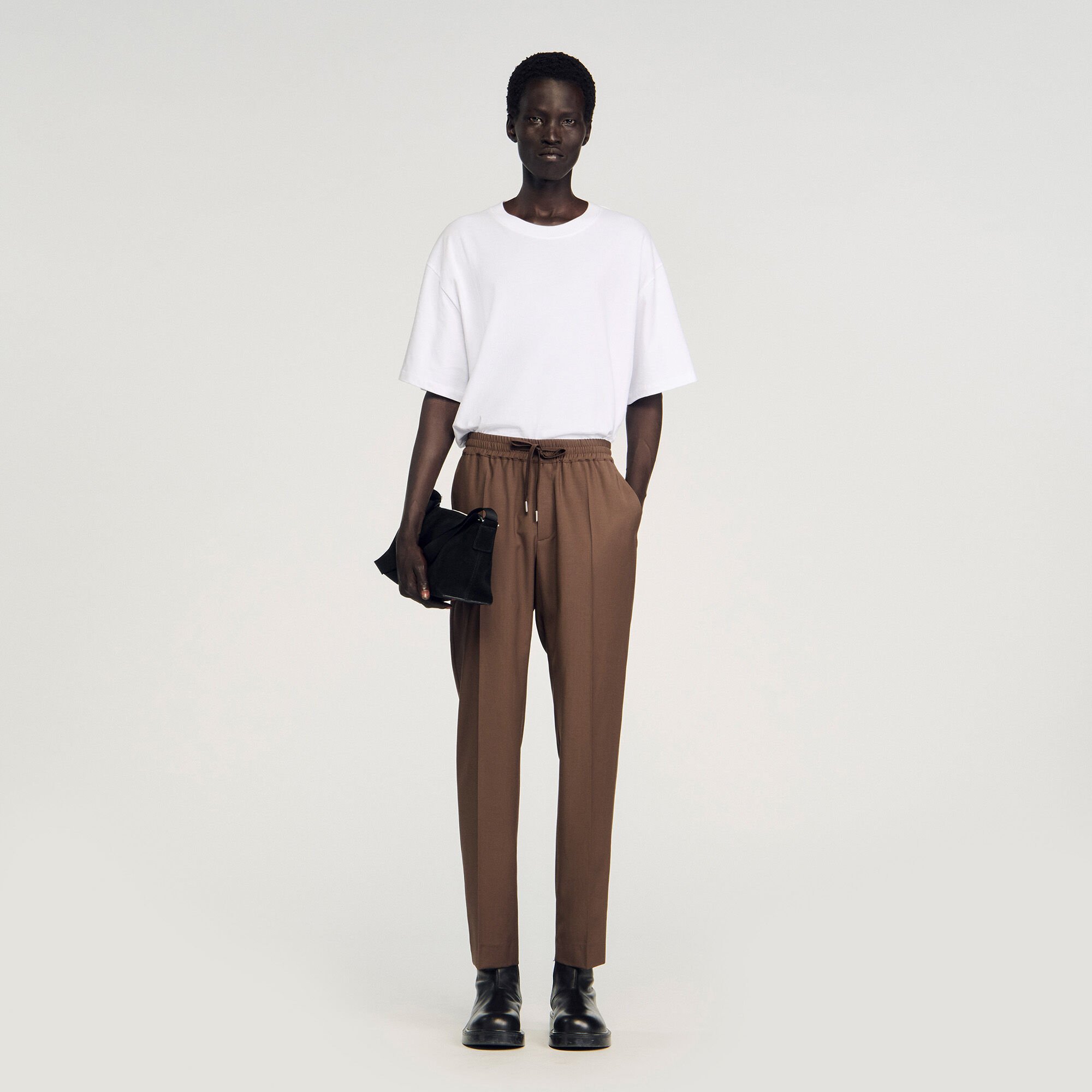 Elasticated straight-leg pants brown for Men | Sandro Paris