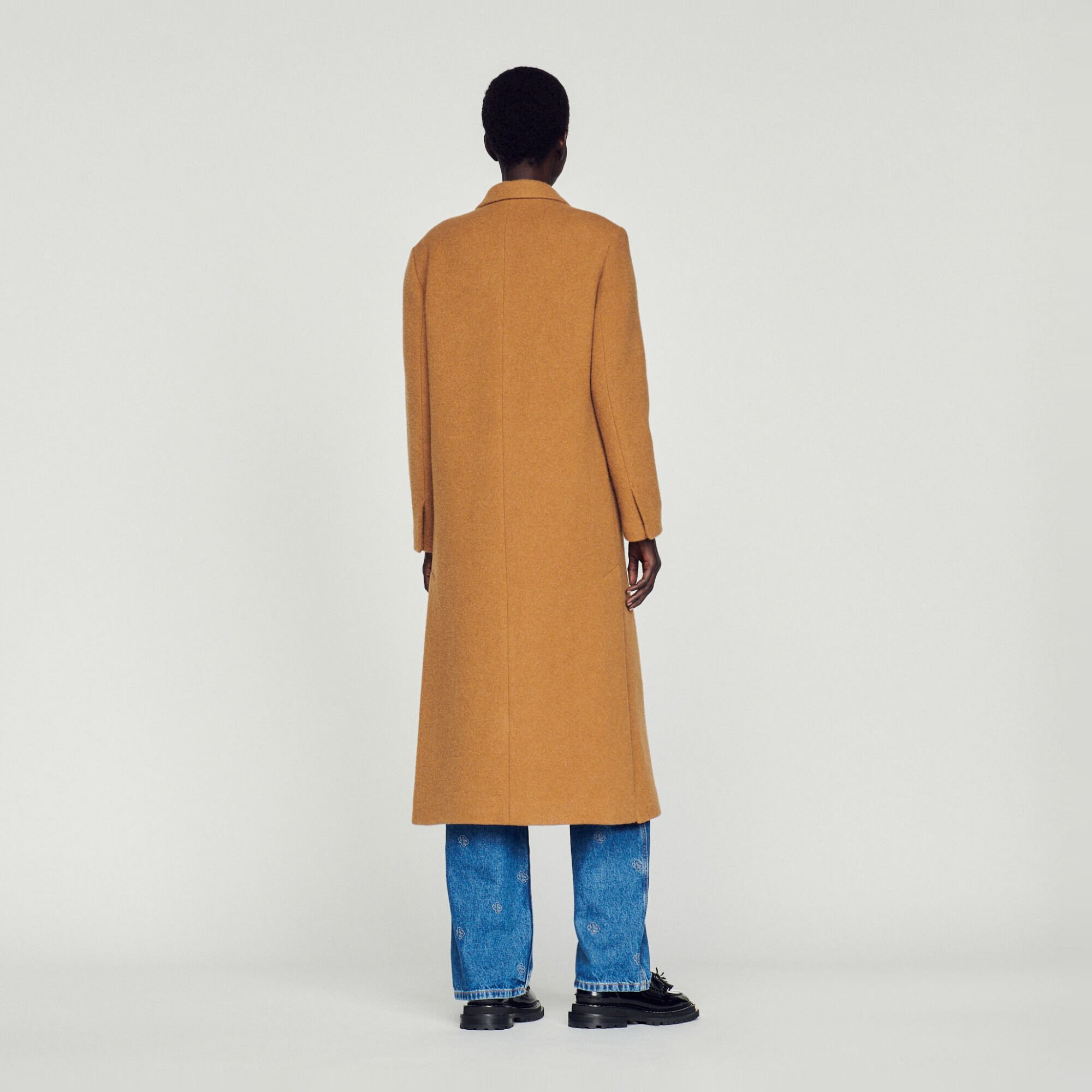 Straight-cut brushed wool coat