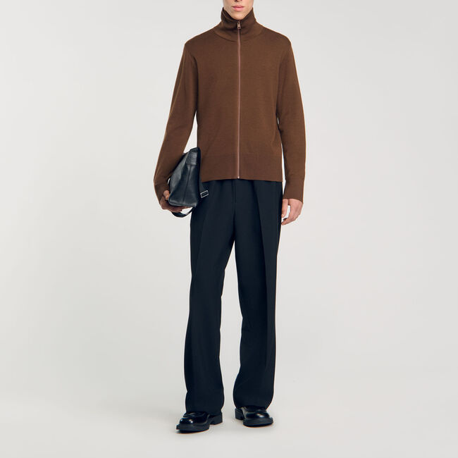 Zip-up wool cardigan