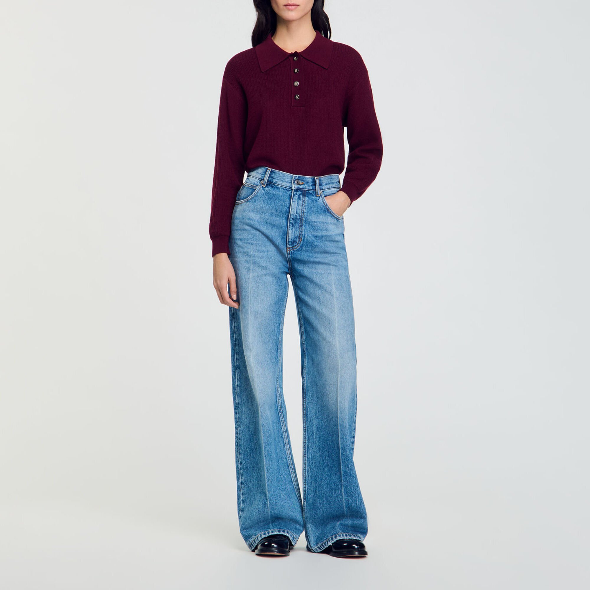 Cable Knit Polo-Neck Sweater