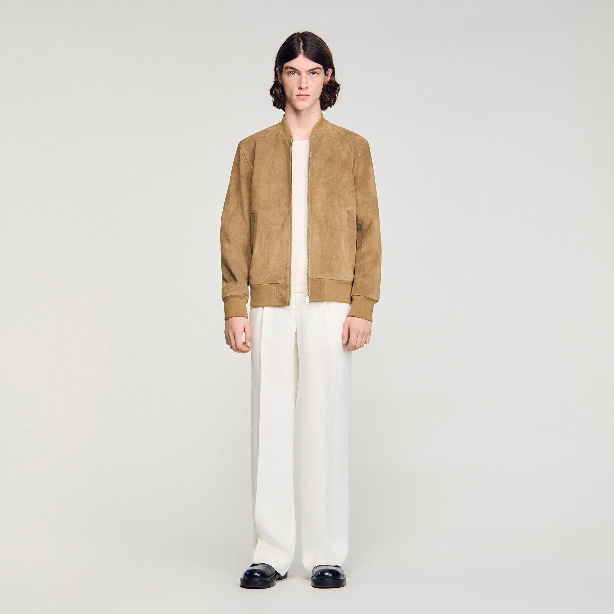 Zip-up split suede jacket