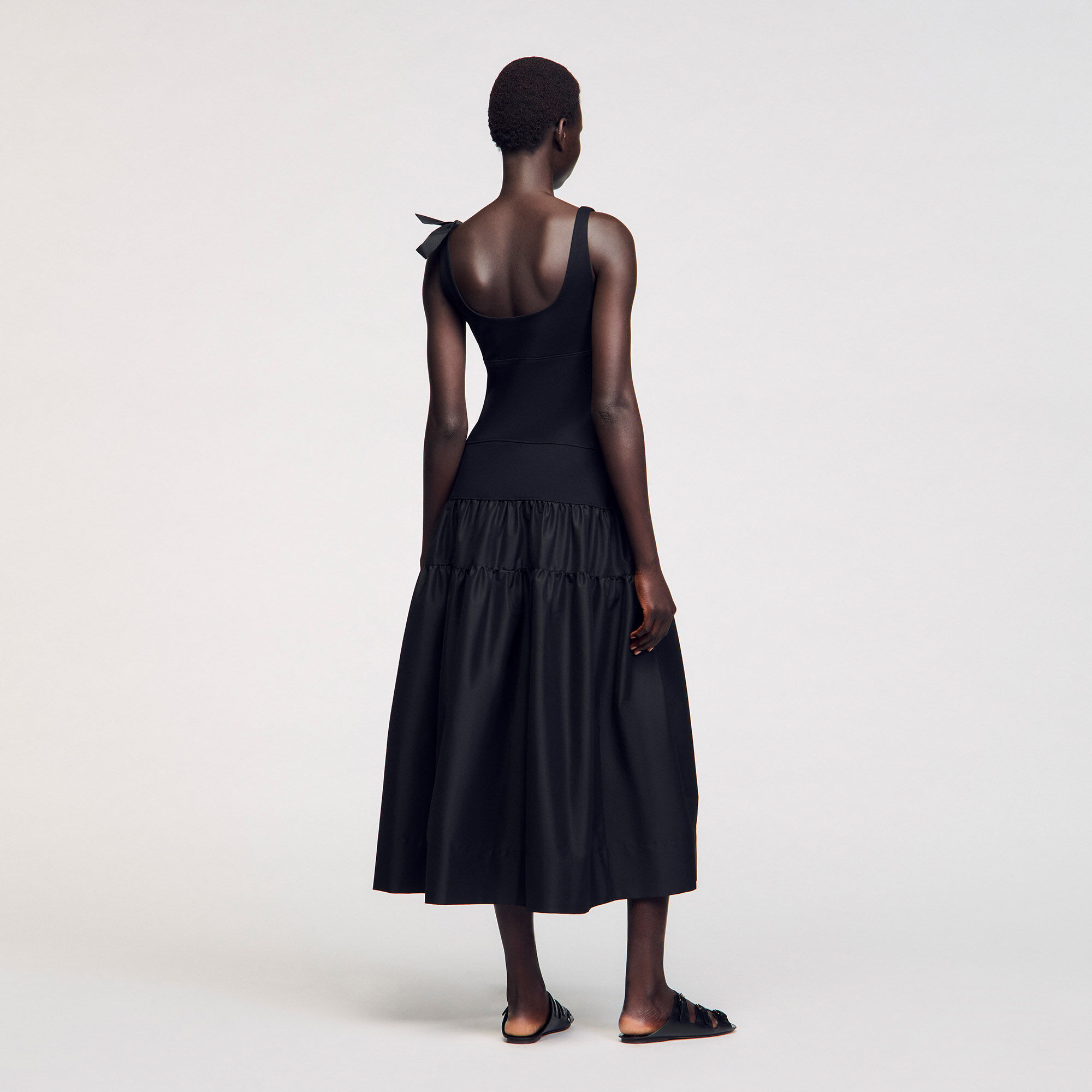 Maxi dual-material dress black / gray For Women | Sandro Paris