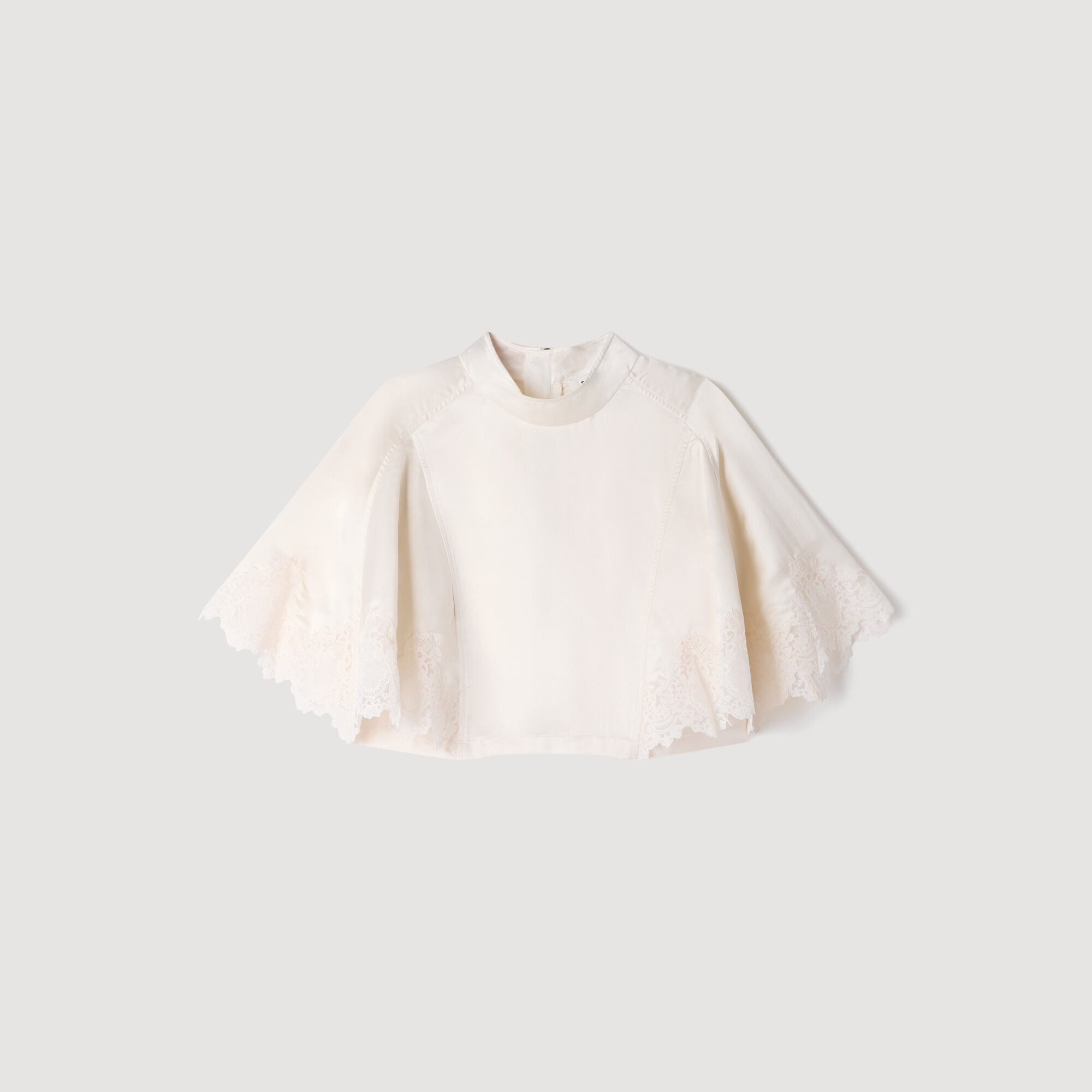Satin cape-effect crop top in Ecru for Women | Sandro Paris