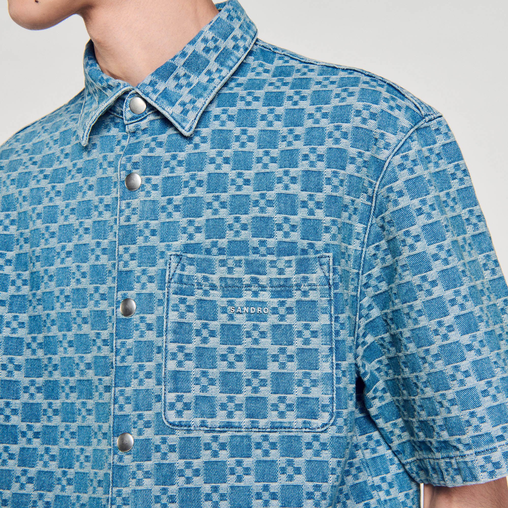 Square cross denim shirt