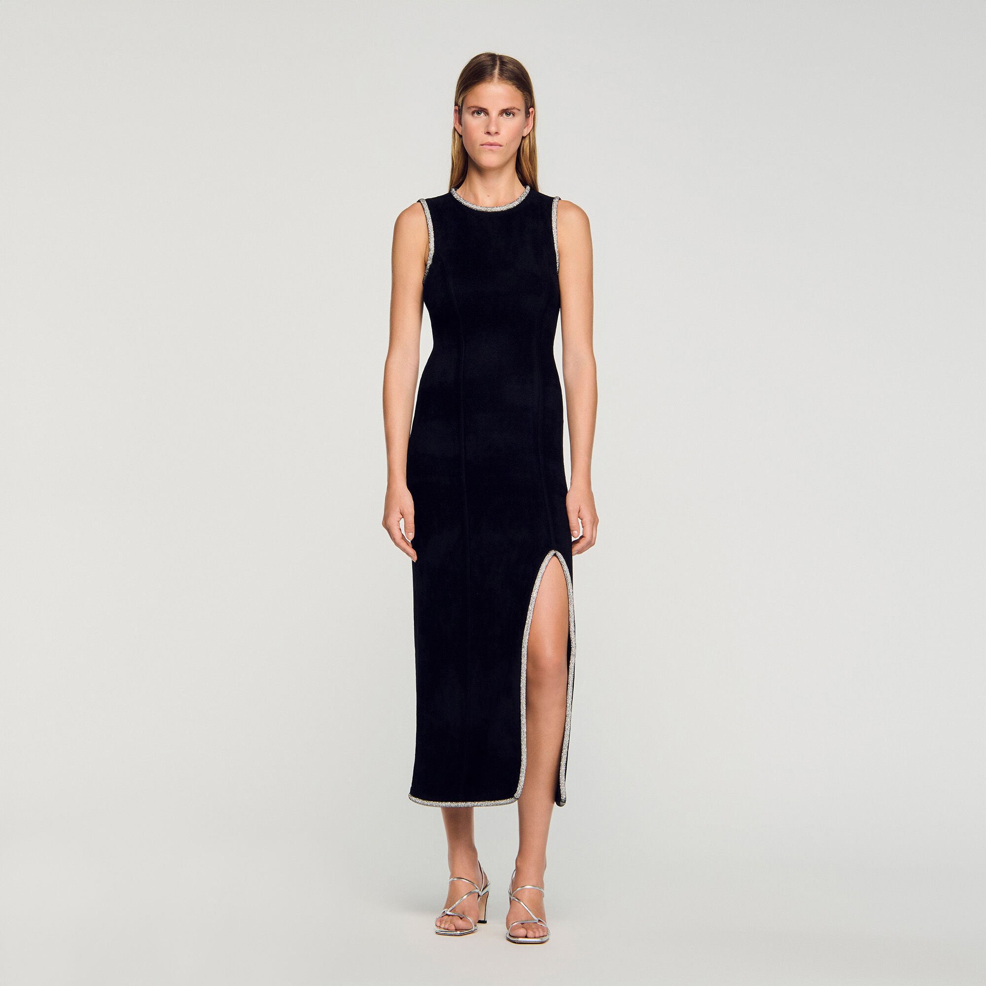 Rhinestone slit maxi dress