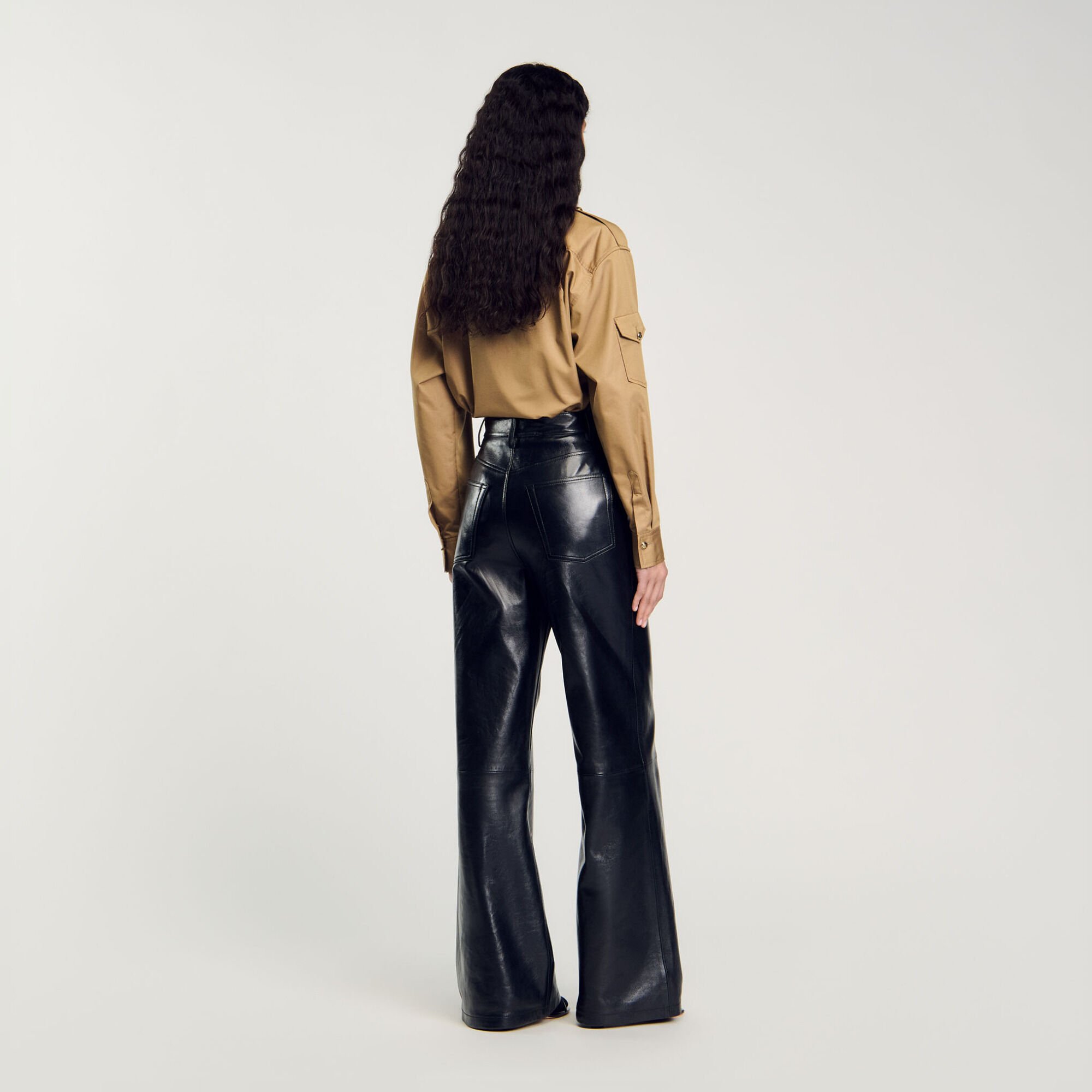 Flared leather trousers