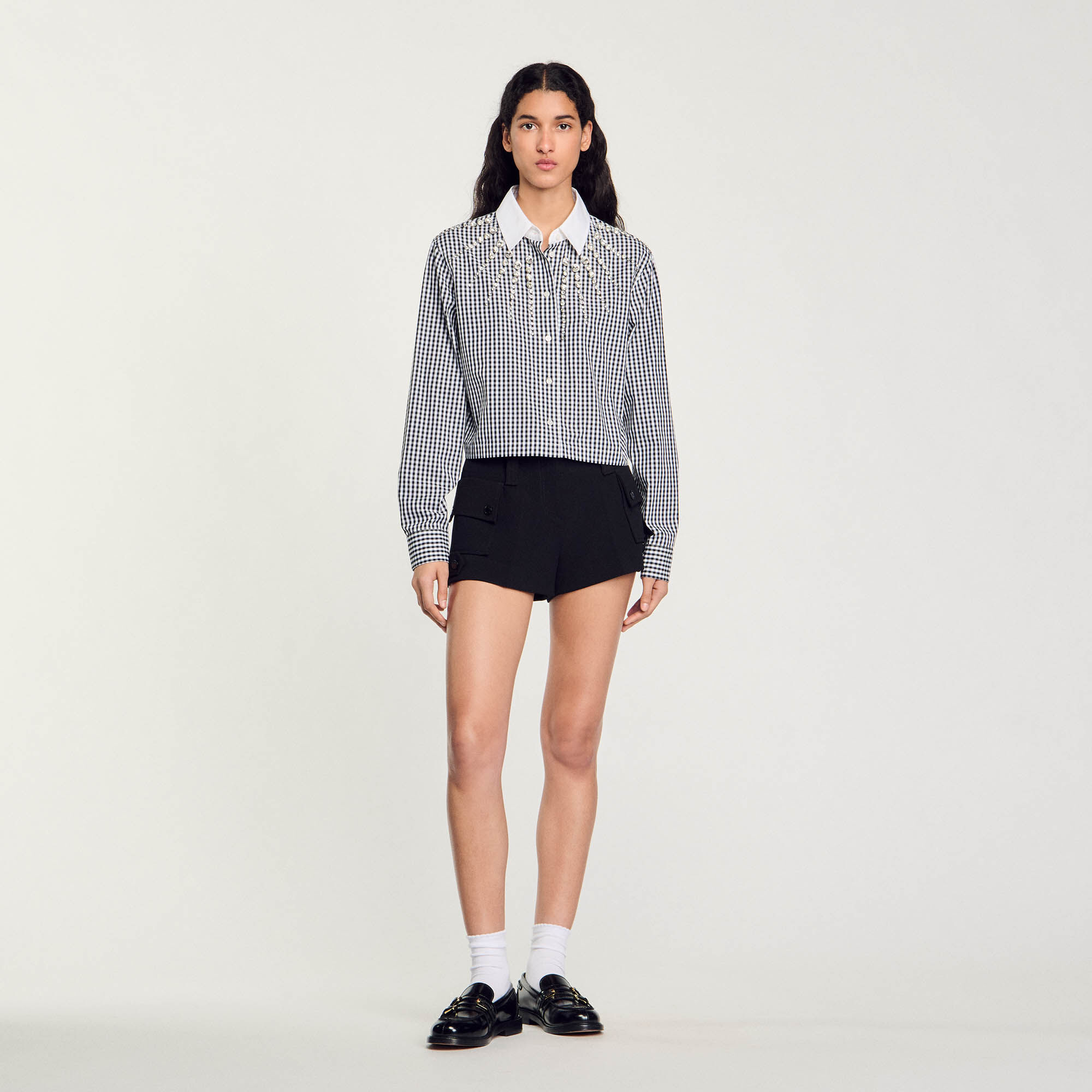 Cropped shirt with rhinestone bib