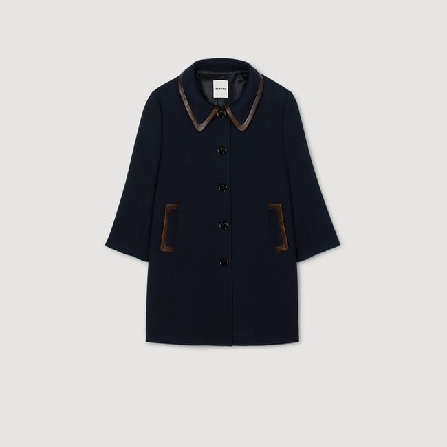 Coat with leather stripes