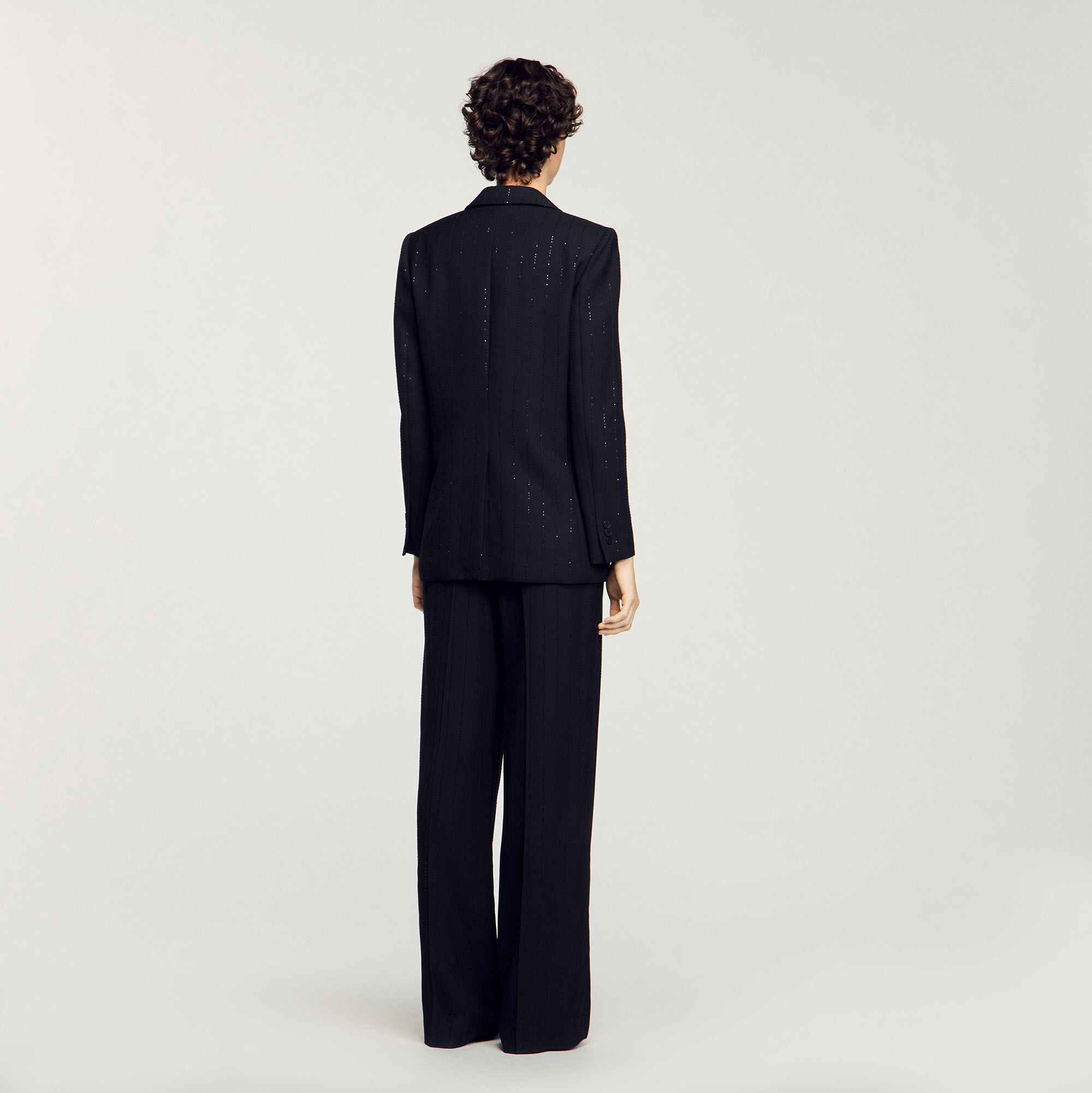 sandro paris  コート Coat with leather stripes blue For Women | Sandro Paris