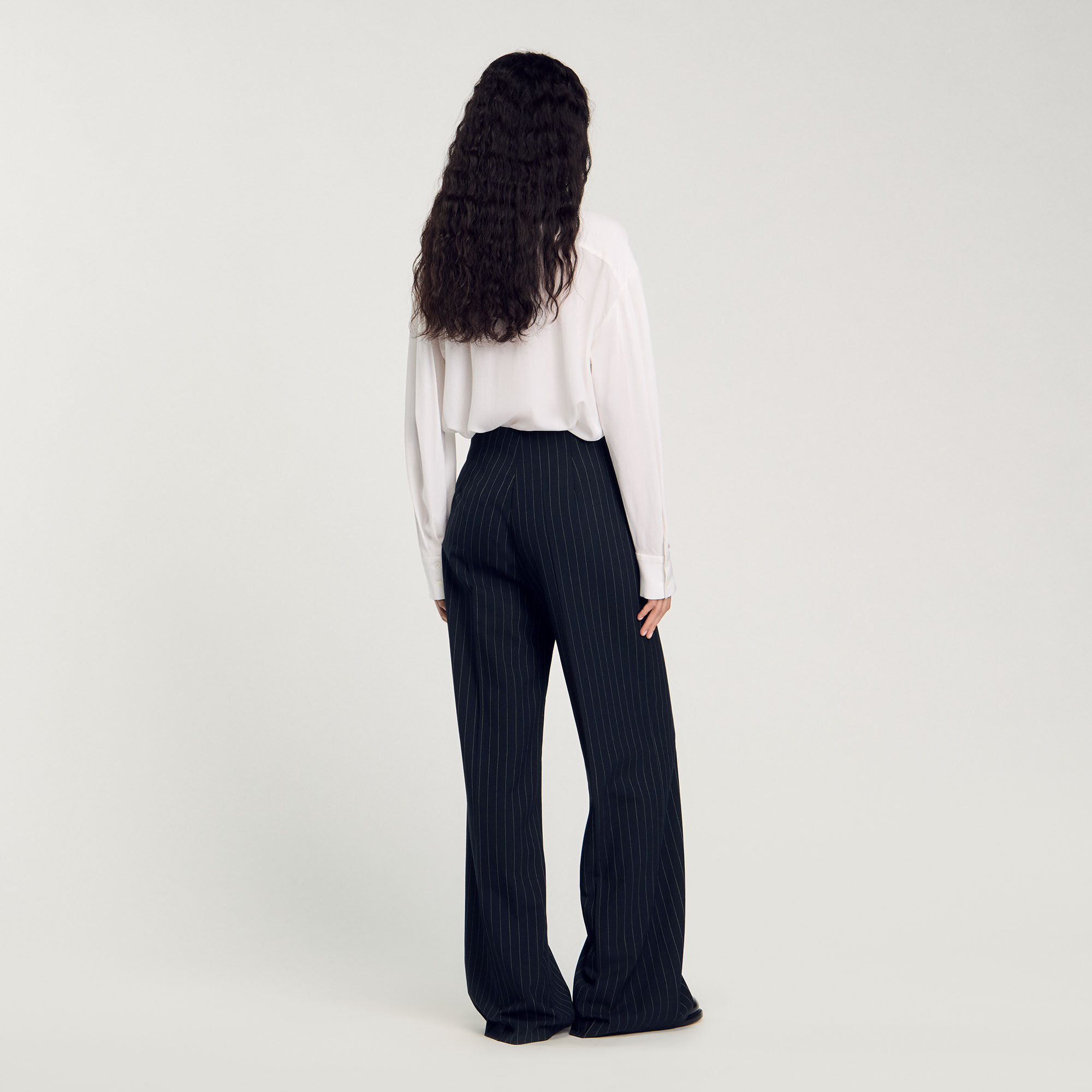 Chalk-striped trousers black / gray For Women | Sandro Paris