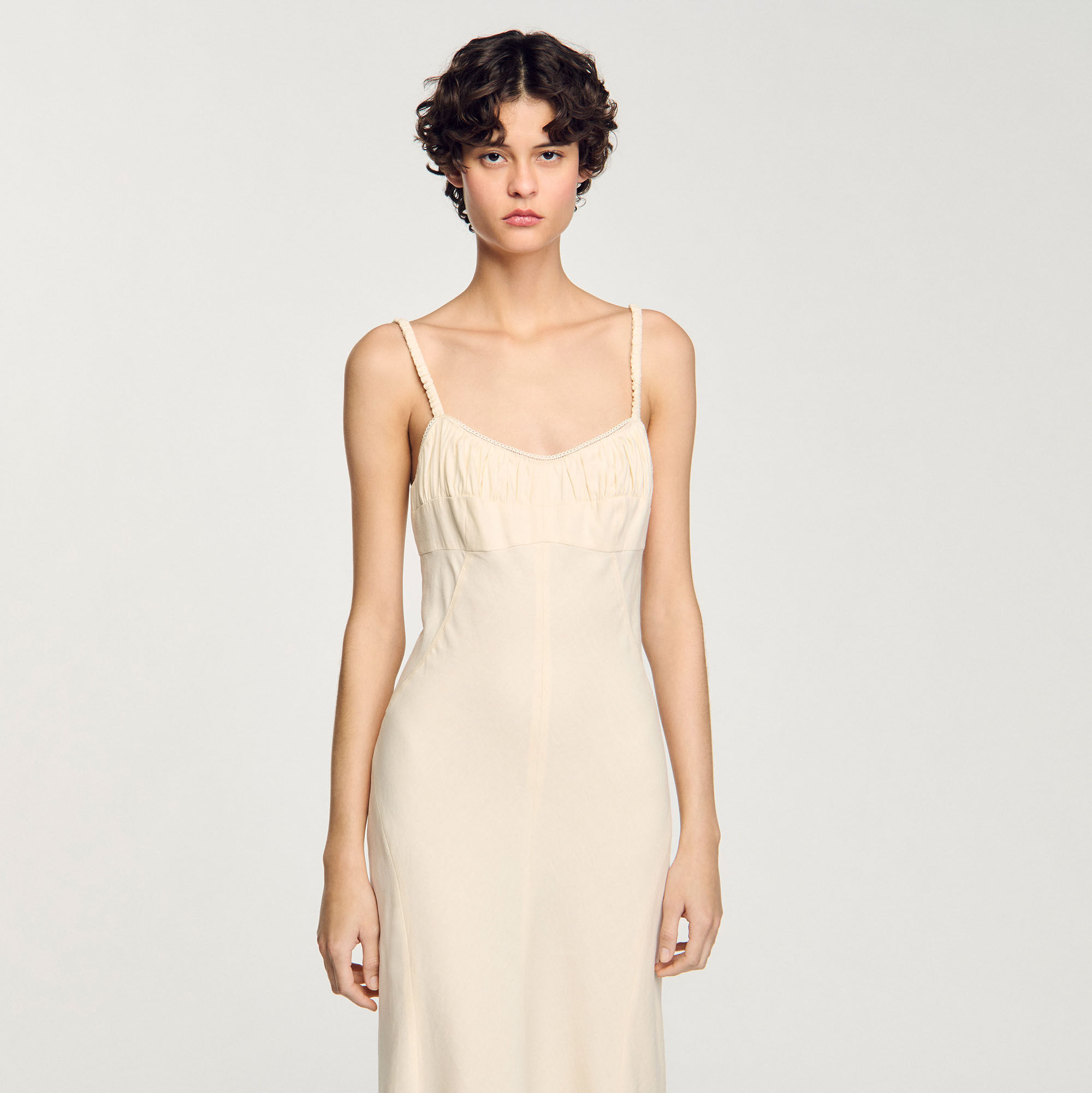 Maxi dress with straps white / beige For Women | Sandro Paris Maxi dress with straps white / beige For Women | Sandro Paris