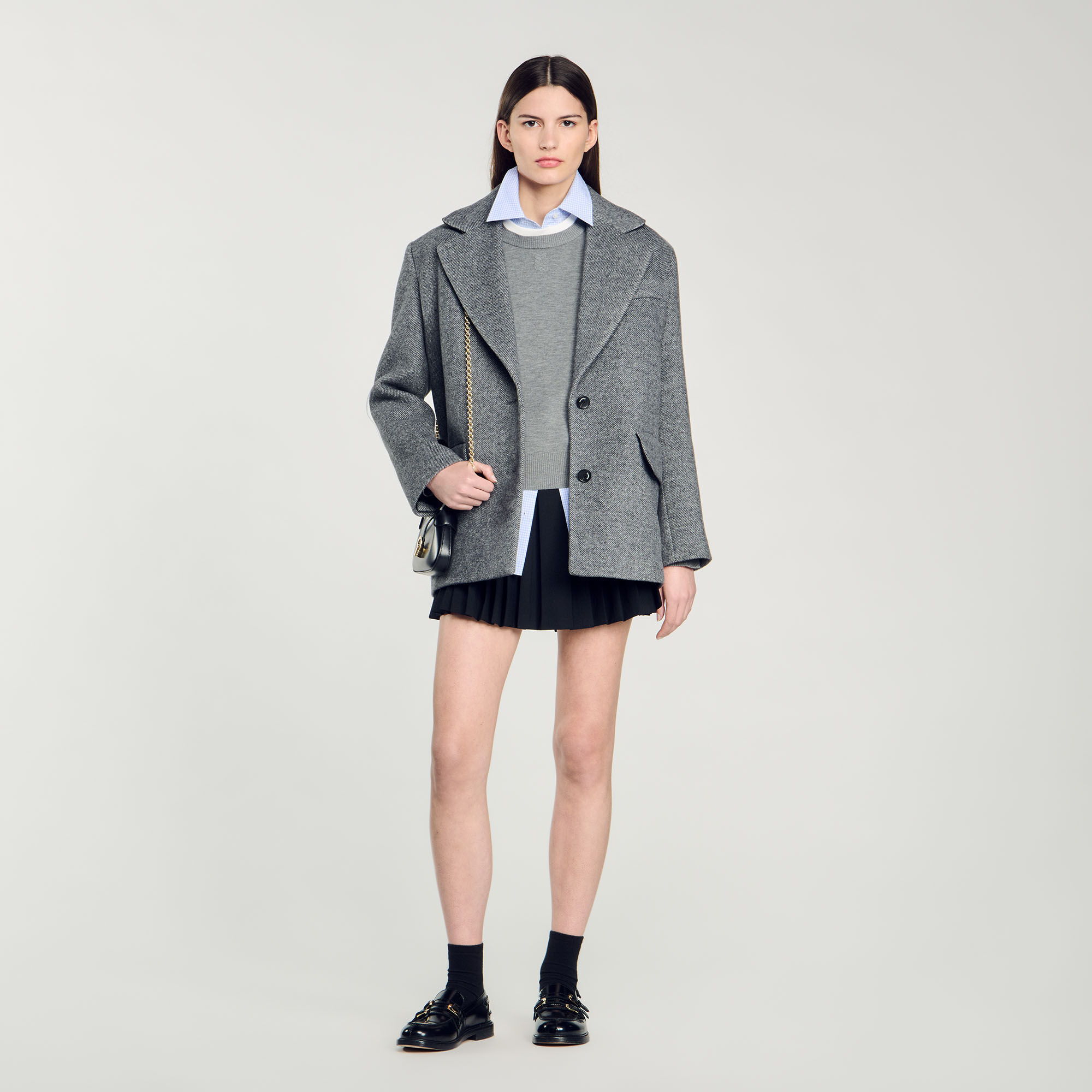Pleated skort black / gray For Women | Sandro Paris