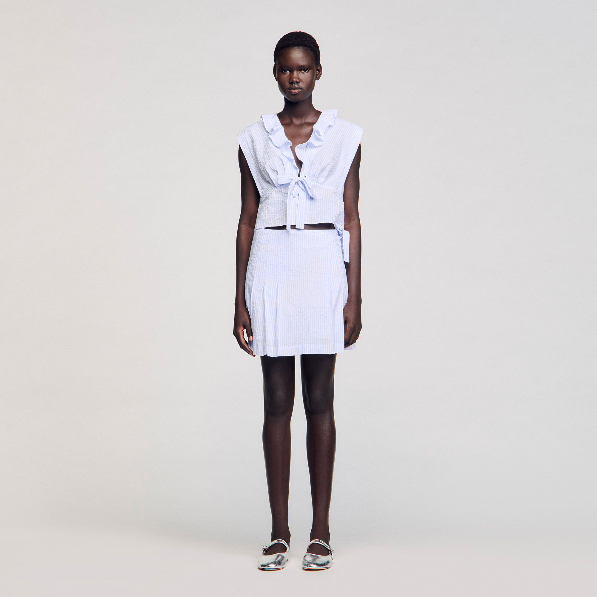 Striped crop top blue For Women | Sandro Paris